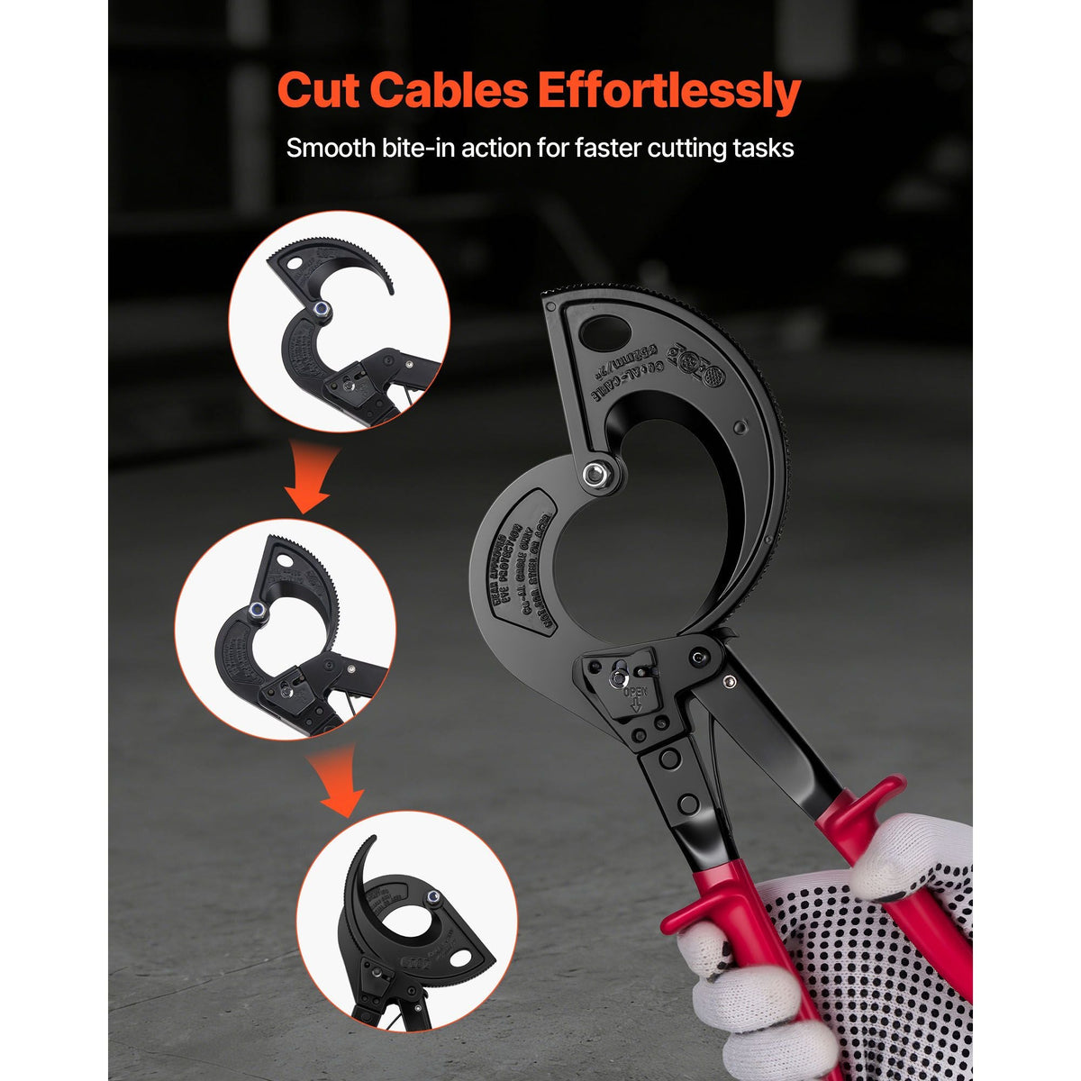 Ratcheting Cable Cutter, Spring Steel Blades with Insulated Handles, Quick-Release Button, Heavy Duty Ratchet Cable Wire Cutter for Cutting Copper & Aluminum Cables Up to 800 MCM / 400 mm²