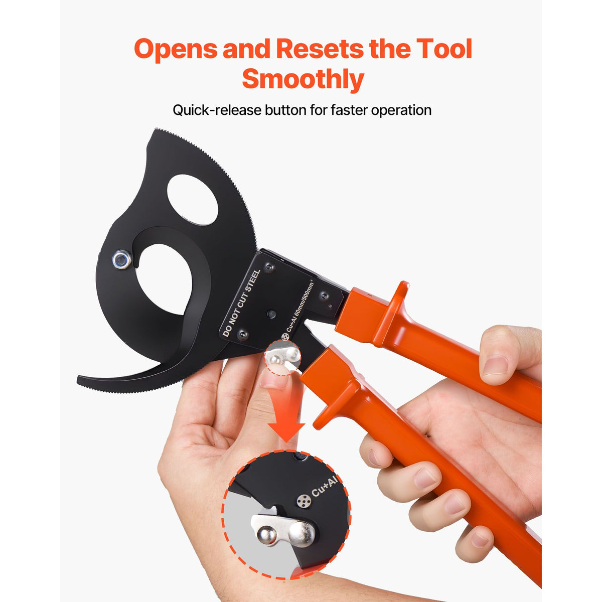 Ratcheting Cable Cutter, Spring Steel Blades with PVC-Coated Handles, Quick-Release Button, Heavy Duty Ratchet Cable Wire Cutter for Cutting Copper & Aluminum Cables Up to 1000 MCM / 500 mm²