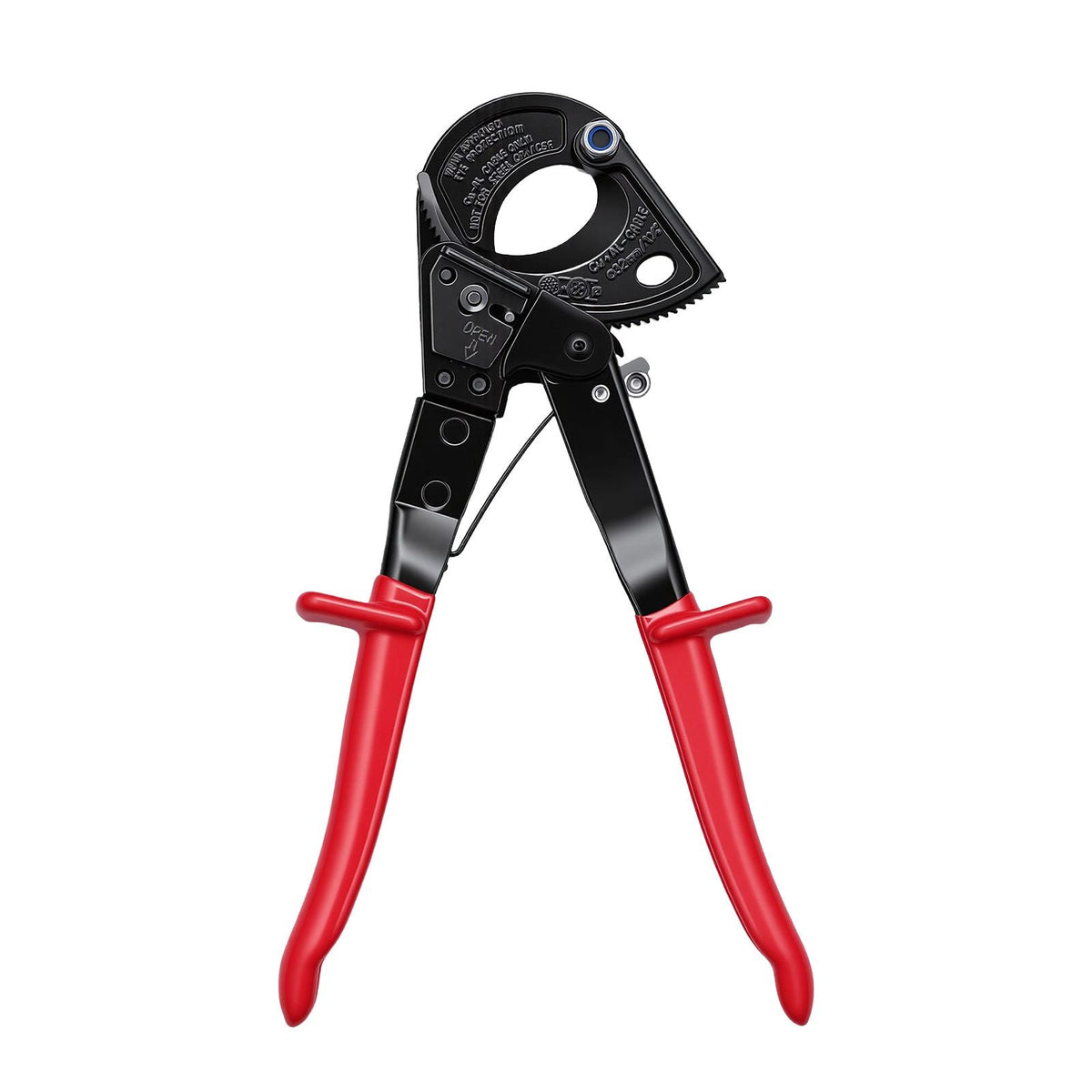 Ratcheting Cable Cutter, Spring Steel Blades with PVC-Coated Handles, Quick-Release Button, Heavy Duty Ratchet Cable Wire Cutter for Cutting Copper & Aluminum Cables Up to 474 MCM / 240 mm²