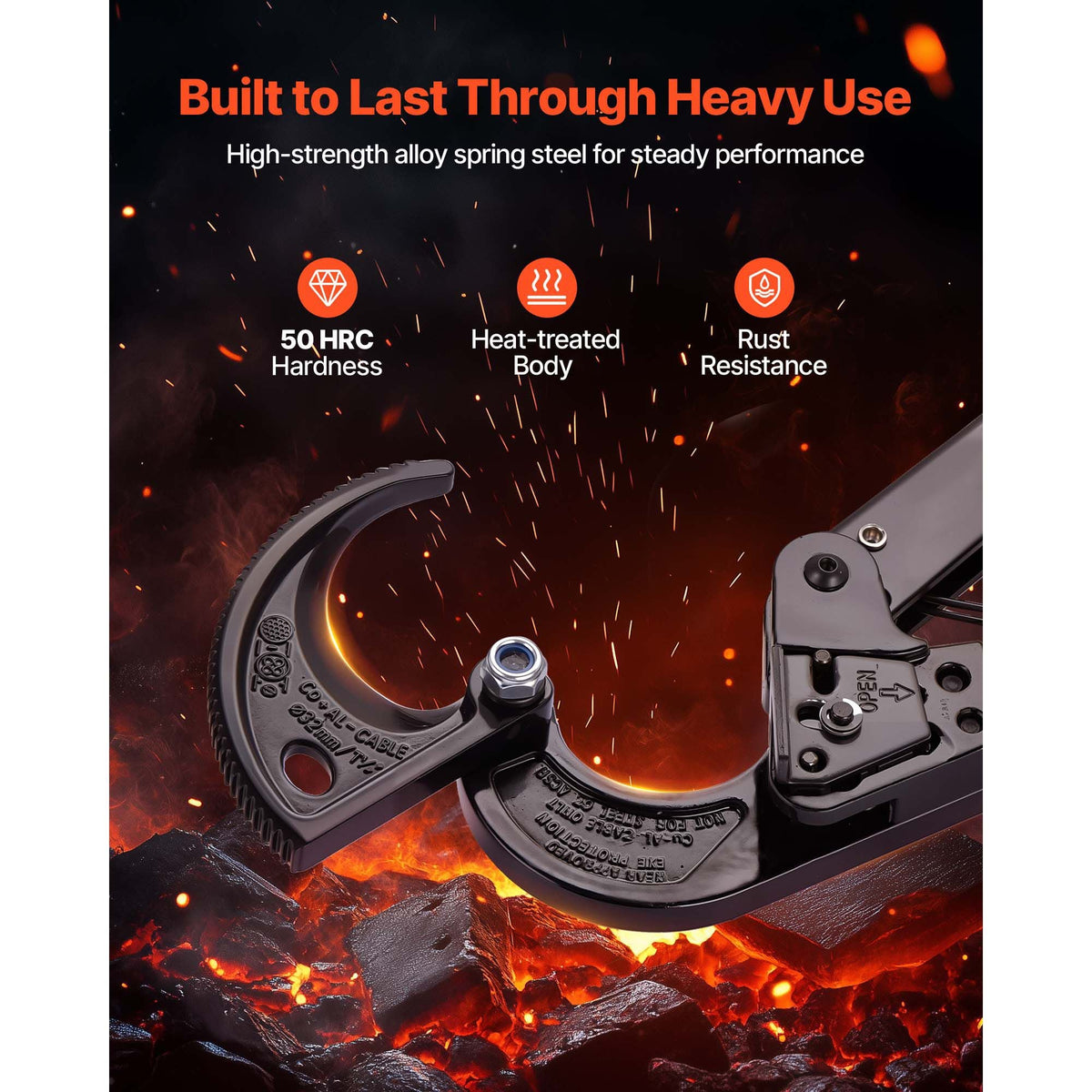 Ratcheting Cable Cutter, Spring Steel Blades with PVC-Coated Handles, Quick-Release Button, Heavy Duty Ratchet Cable Wire Cutter for Cutting Copper & Aluminum Cables Up to 474 MCM / 240 mm²