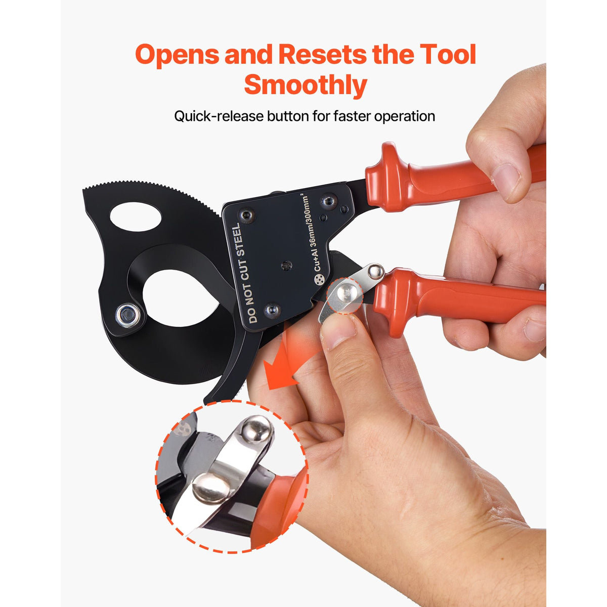 Ratcheting Cable Cutter, Spring Steel Blades with PVC-Coated Handles, Quick-Release Button, Heavy Duty Ratchet Cable Wire Cutter for Cutting Copper & Aluminum Cables Up to 600 MCM / 300 mm²