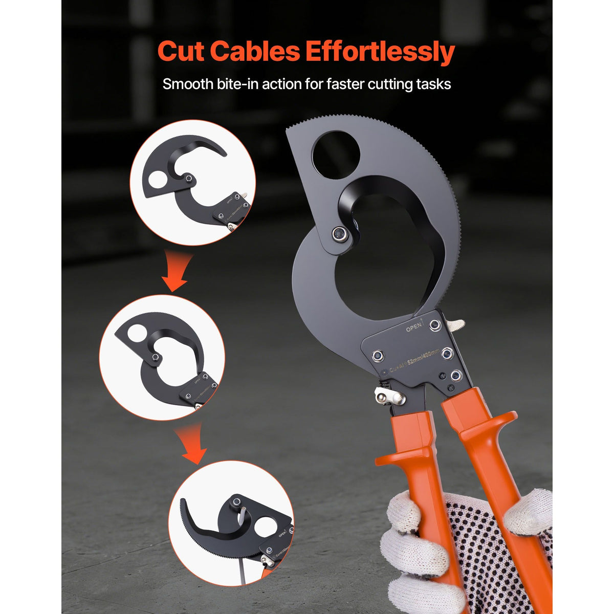 Ratcheting Cable Cutter, Spring Steel Blades with PVC-Coated Handles, Quick-Release Button, Heavy Duty Ratchet Cable Wire Cutter for Cutting Copper & Aluminum Cables Up to 800 MCM / 400 mm²