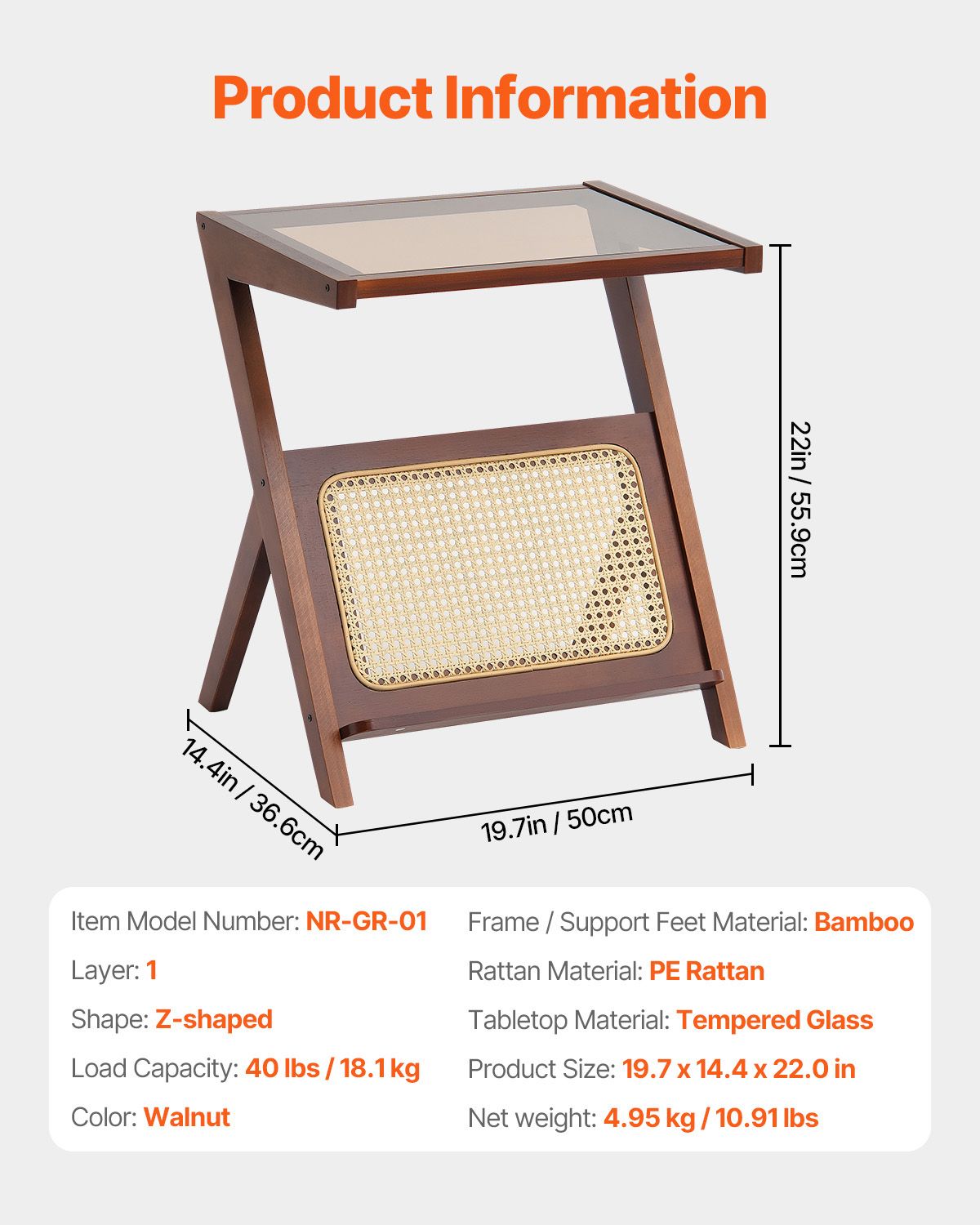 Rattan Coffee Table, Z-Shaped Rattan Woven Bamboo Coffee Table with Tempered Glass Top, 20' Modern Boho Storage Coffee Table with Natural Bamboo Legs, for Living Room, Bedroom & Small Spaces