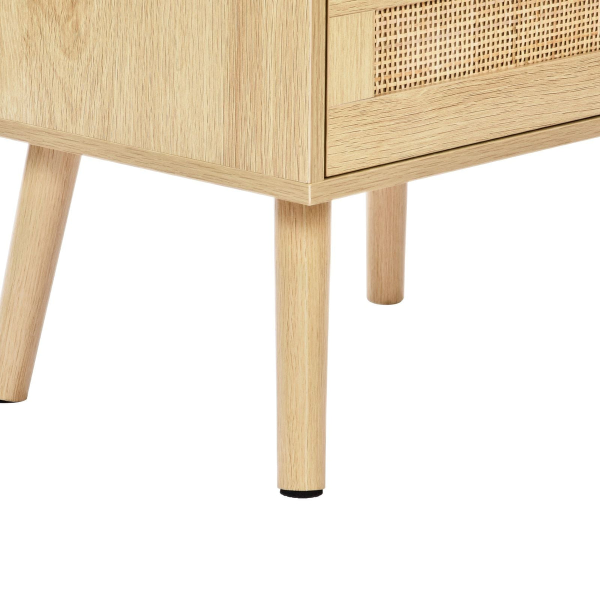 Rattan Nightstand, Boho Bedside Table with Open Shelf 2 Drawers, Rattan End Table Nightstand with Solid Wood Legs, Rattan Bedside Table with Charging Station, for Bedroom, Study & Living Room