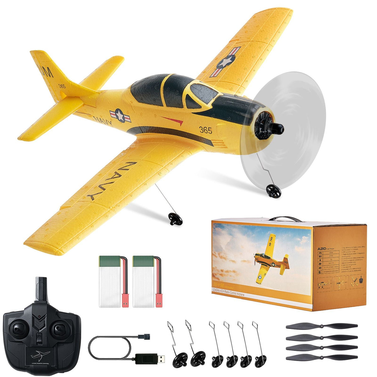 RC Plane, 2.4GHZ 4 Channel Remote Control Airplane with 6-Axis Gyro Stabilizer, Ready to Fly Trainer Aircraft Plane Toy with 2 Batteries, Easy to Fly RC Glider for Adults Kids Beginners Boys