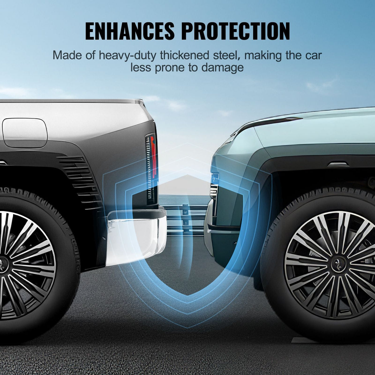 Rear Step Bumper, Compatible with 2007-2013-Toyota Tundra, Chrome Steel Back Bumper, Assembly Replacement Rear Bumper with License Plate Light and Step Pad, without Sensor Holes, for TO1103117