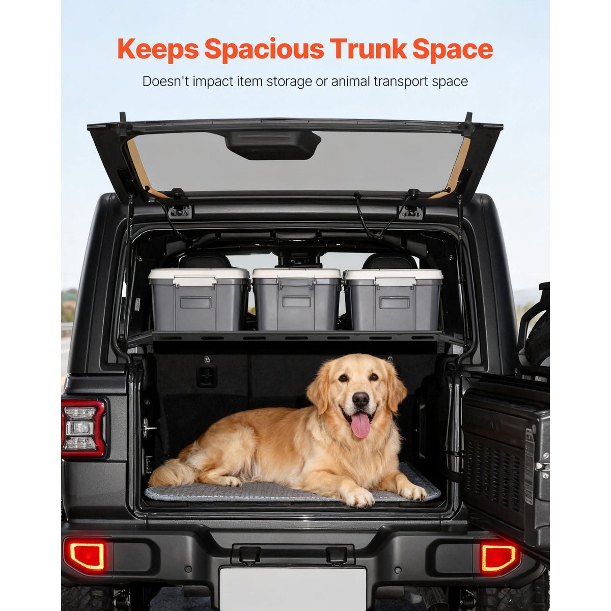 Rear Trunk Cargo Rack, for 2007-2024 Jeep Wrangler JK, 300 lbs Capacity, Carbon Steel Basket Tray Interior Storage Luggage Carrier with Net, Shelf Stand Organizer for Camping Trip Gear, Black