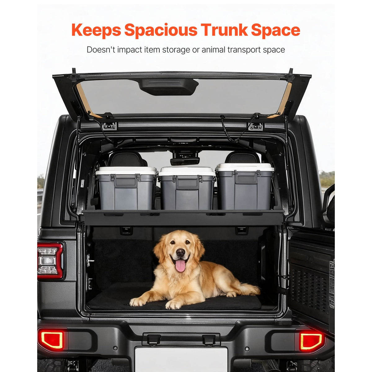 Rear Trunk Cargo Rack, for 2018-2024 Jeep Wrangler JLU Sky One-Touch Power Top, 300 lbs, Carbon Steel Basket Tray Interior Storage Luggage Carrier with Net, Shelf Stand Organizer for Camping