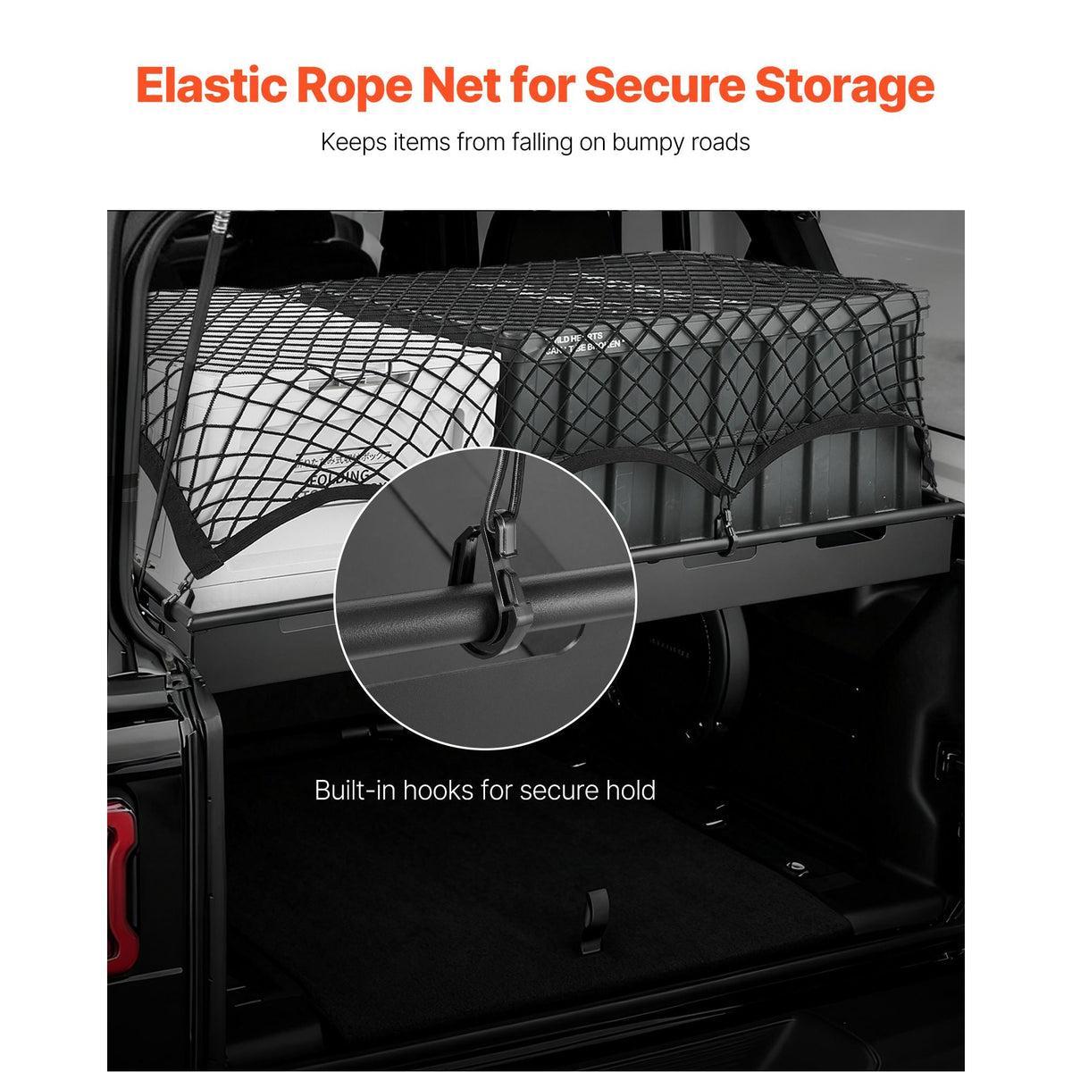 Rear Trunk Cargo Rack, for 2018-2024 Jeep Wrangler JLU Sky One-Touch Power Top, 300 lbs, Carbon Steel Basket Tray Interior Storage Luggage Carrier with Net, Shelf Stand Organizer for Camping