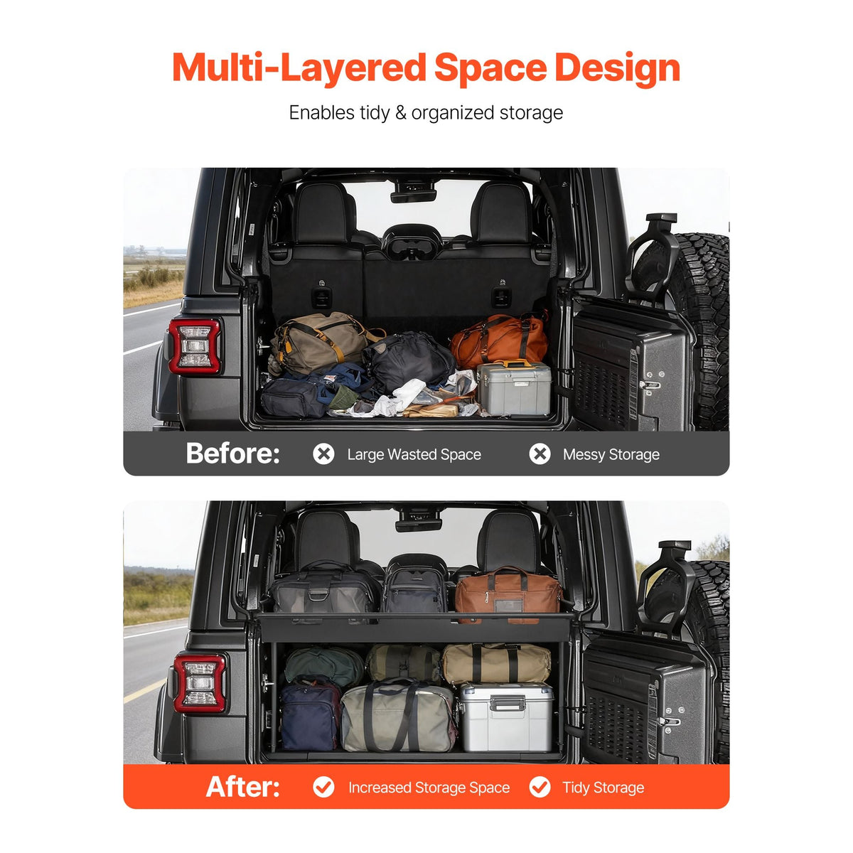 Rear Trunk Cargo Rack, for 2018-2024 Jeep Wrangler JLU Sky One-Touch Power Top, 300 lbs, Carbon Steel Basket Tray Interior Storage Luggage Carrier with Net, Shelf Stand Organizer for Camping