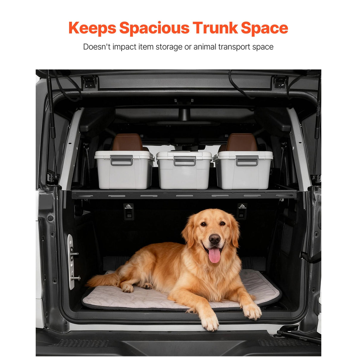 Rear Trunk Cargo Rack, for 2021-2024 Ford Bronco, 300 lbs Capacity, Carbon Steel Basket Tray Interior Storage Luggage Carrier with Net, Back Shelf Stand Organizer for Camping Trip Gear, Black