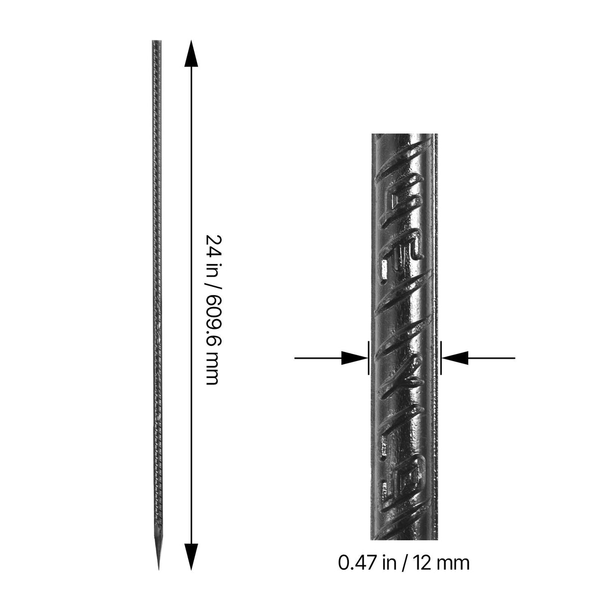 Rebar Stakes, 24-Inch, Heavy-Duty 0.47 in Diameter, Straight Galvanized Steel Ground Anchors with Chisel Point End & Rust-Resistant Coating, for Gardening Support, Fence, Camping Tents (20-Pack)