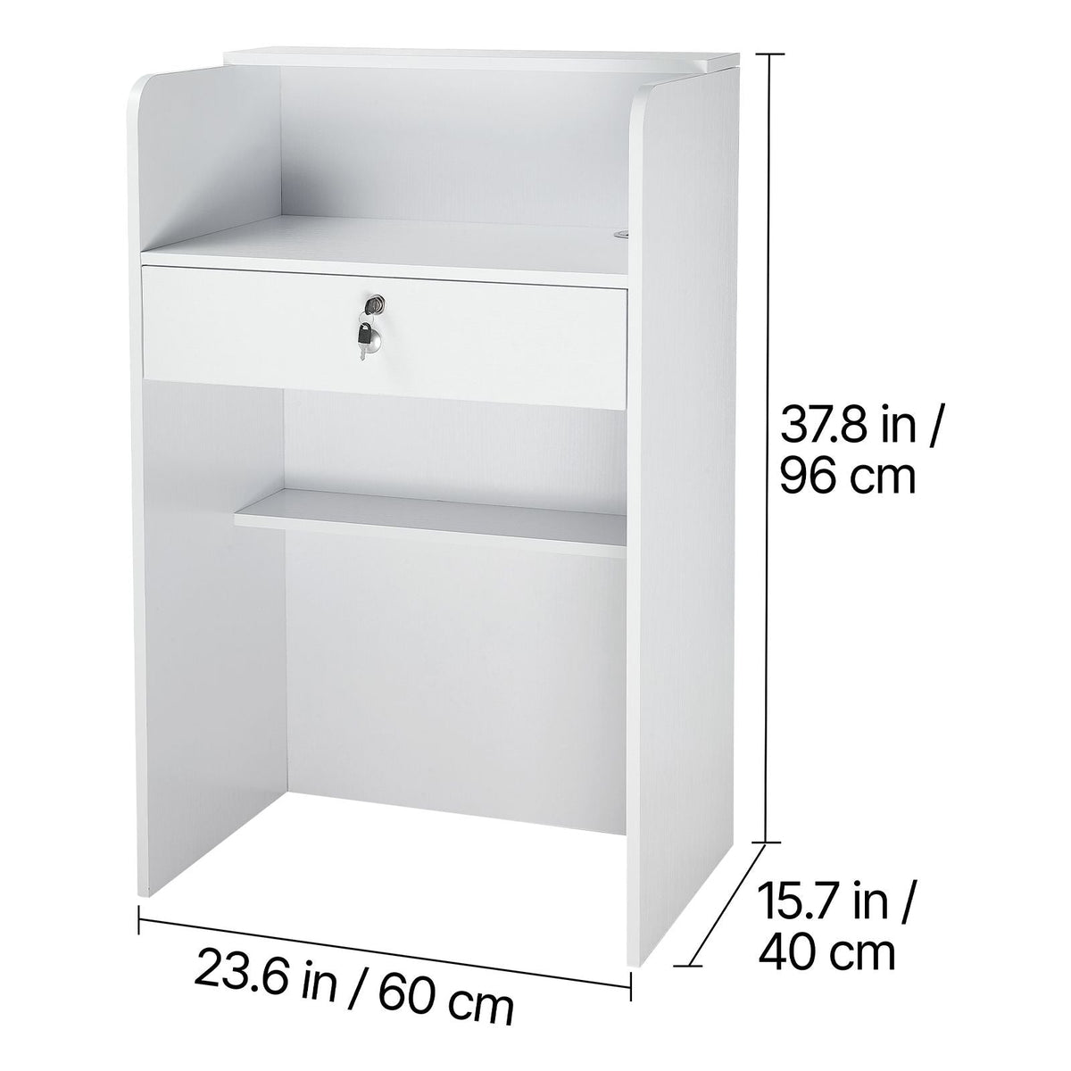 Reception Desk, 23.6 inch Rectangular Front Counter Table, Modern Office Reception Desk with Drawer, Small Minimalist Retail Counter Table for Checkout, Lobby, Beauty Salon and Office, White