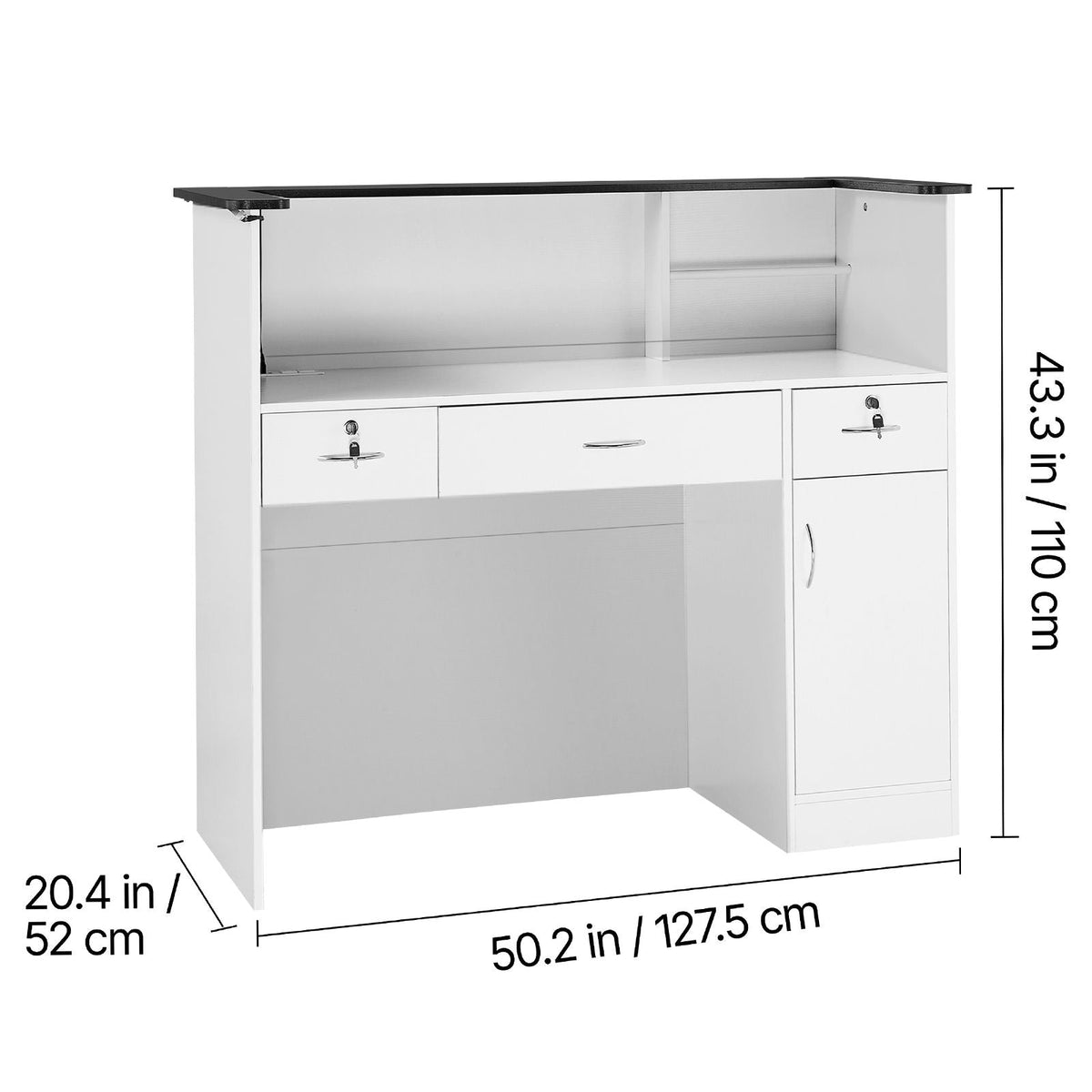 Reception Desk, 50 inch Rectangular Front Counter Table, Modern Office Reception Desk with Light Strip, 3 Drawers & Storage Cabinets, Retail Counter Table for Checkout, Lobby, Salon, Office