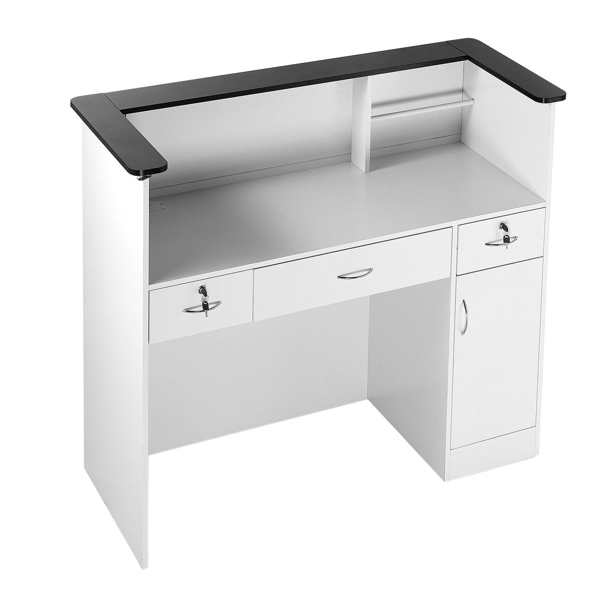 Reception Desk, 50 inch Rectangular Front Counter Table, Modern Office Reception Desk with Light Strip, 3 Drawers & Storage Cabinets, Retail Counter Table for Checkout, Lobby, Salon, Office