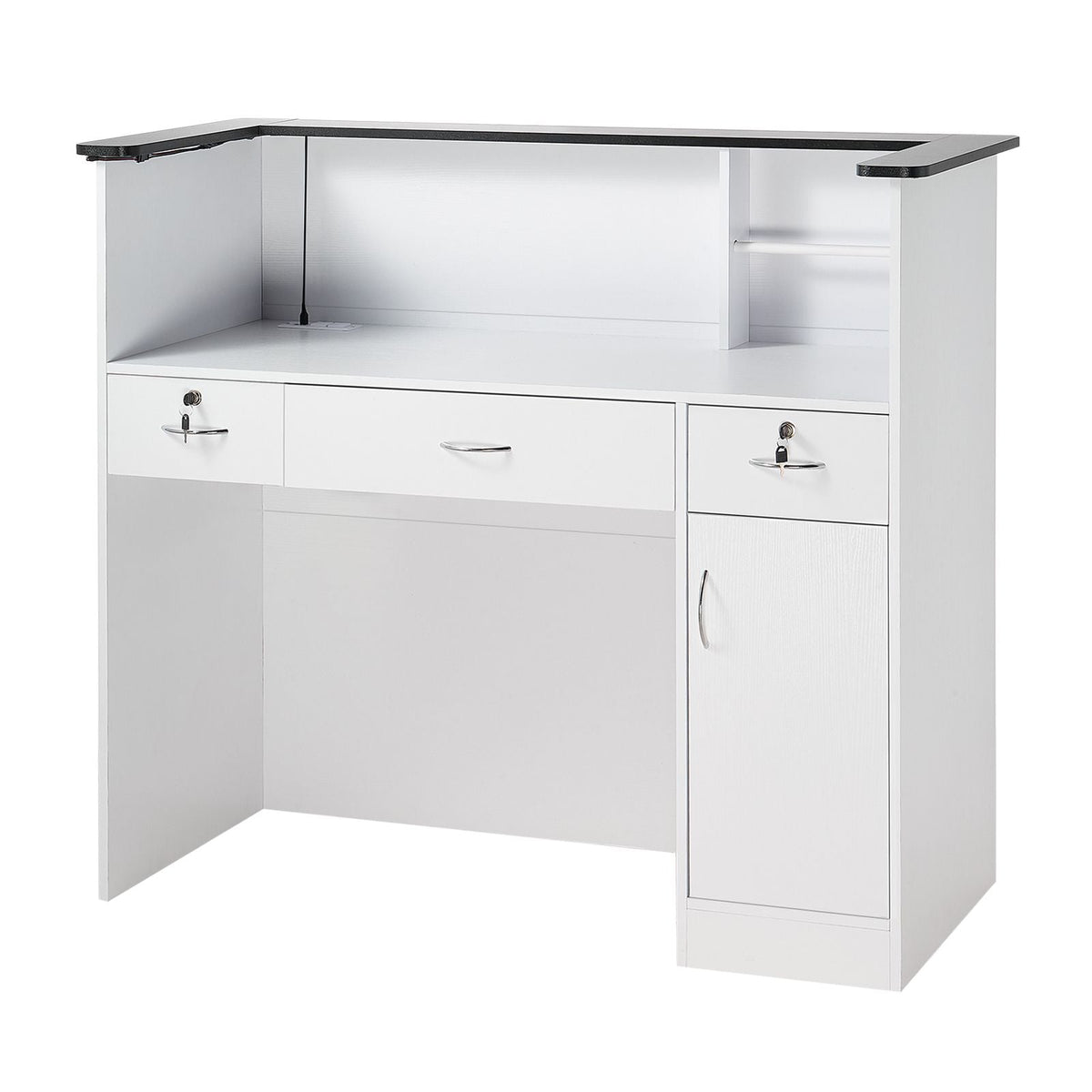 Reception Desk, 50 inch Rectangular Front Counter Table, Modern Office Reception Desk with Light Strip, 3 Drawers & Storage Cabinets, Retail Counter Table for Checkout, Lobby, Salon, Office