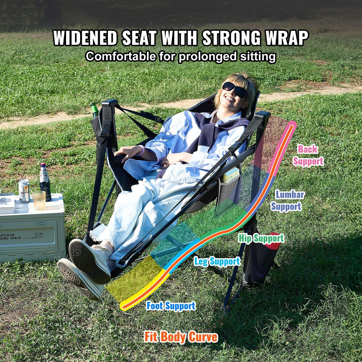 Reclining Camping Chair, 300 lbs Load Camping Hammock Chair, Rocking Lounge Folding Chair with Footrest, Storage Bag, Headrest & Adjustable Backrest, for Camping and Other Outdoor Activities