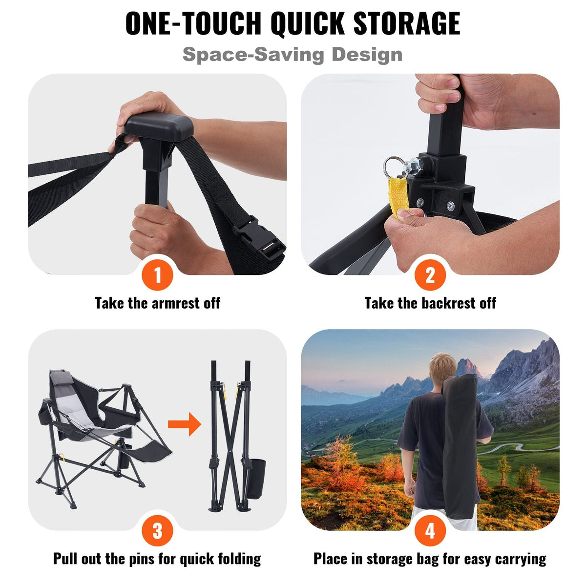 Reclining Camping Chair, 300 lbs Load Camping Hammock Chair, Rocking Lounge Folding Chair with Footrest, Storage Bag, Headrest & Adjustable Backrest, for Camping and Other Outdoor Activities