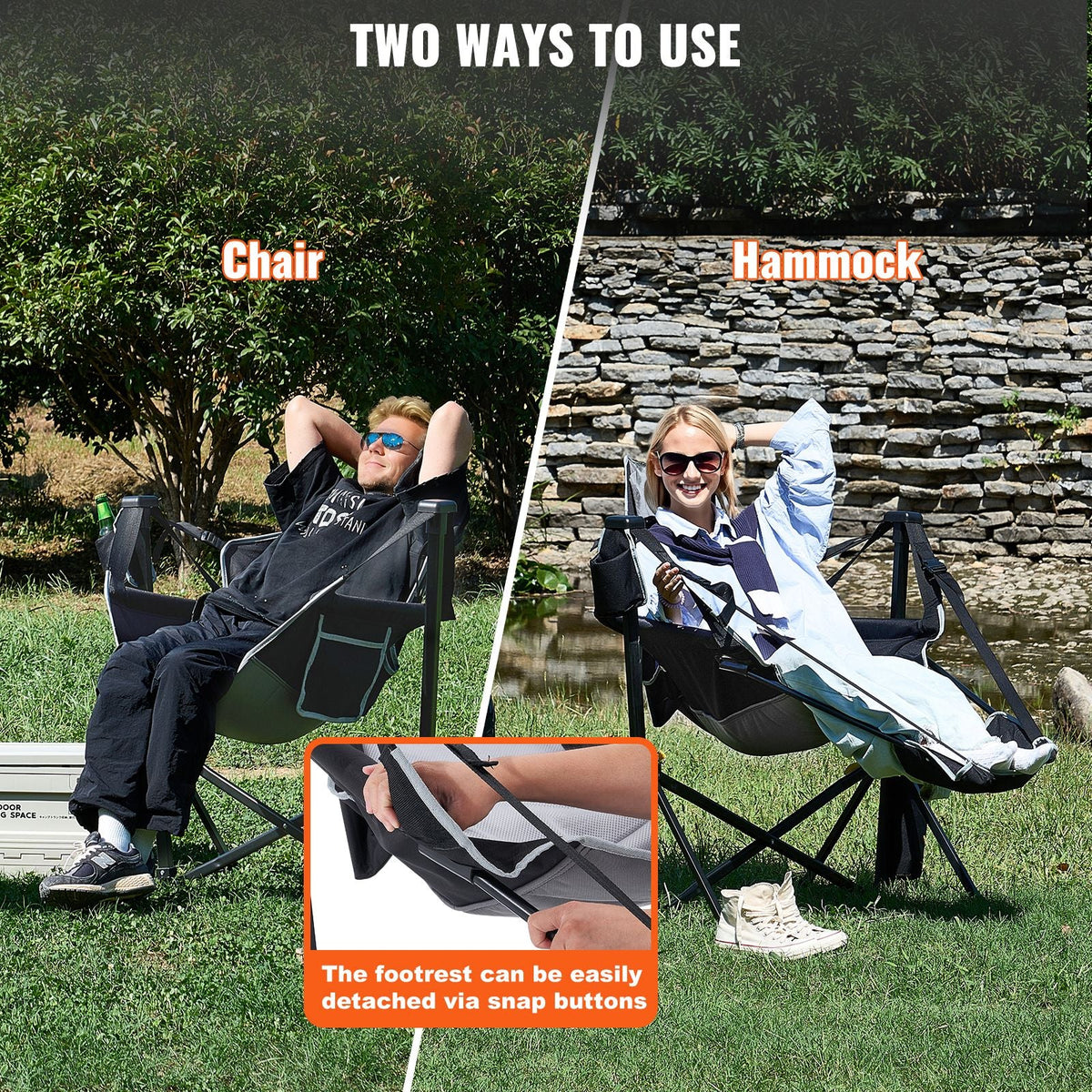 Reclining Camping Chair, 300 lbs Load Camping Hammock Chair, Rocking Lounge Folding Chair with Footrest, Storage Bag, Headrest & Adjustable Backrest, for Camping and Other Outdoor Activities