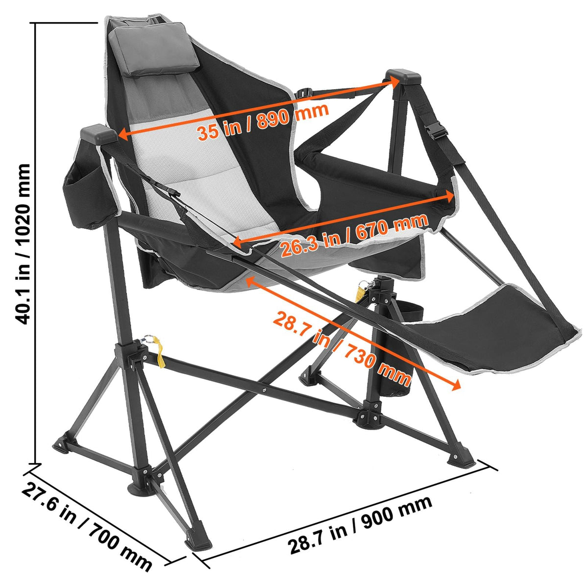 Reclining Camping Chair, 300 lbs Load Camping Hammock Chair, Rocking Lounge Folding Chair with Footrest, Storage Bag, Headrest & Adjustable Backrest, for Camping and Other Outdoor Activities