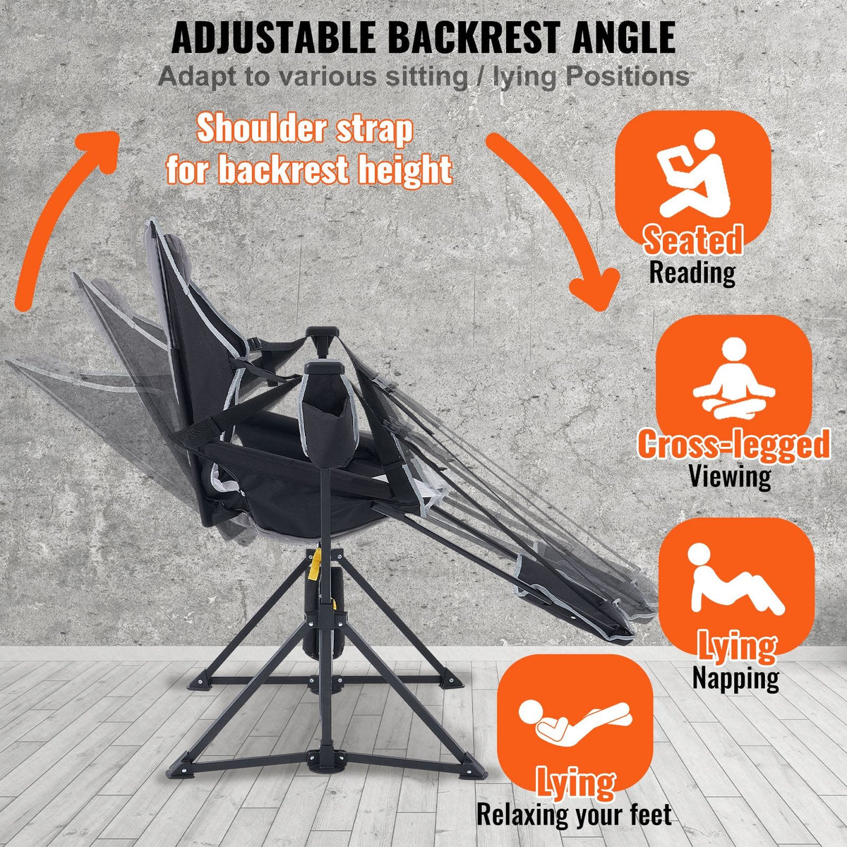 Reclining Camping Chair, 300 lbs Load Camping Hammock Chair, Rocking Lounge Folding Chair with Footrest, Storage Bag, Headrest & Adjustable Backrest, for Camping and Other Outdoor Activities