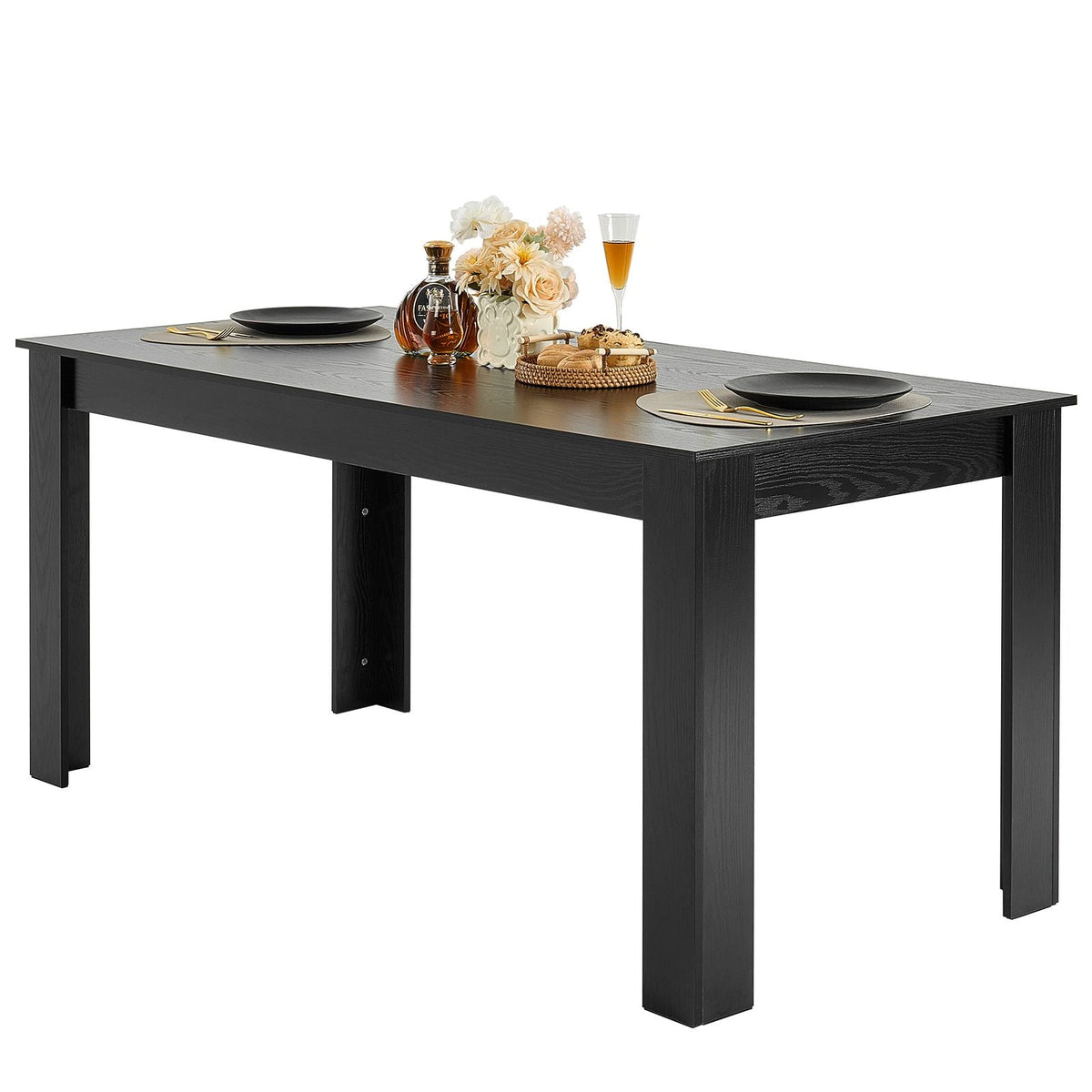 Rectangle Dining Table, 63 inch Length Large Wood Tables for 4-6 Person, Modern Dinner Furniture, Conference Desk Supporting for 330LBS, for Home Kitchen Living Room, Black(Only Table)