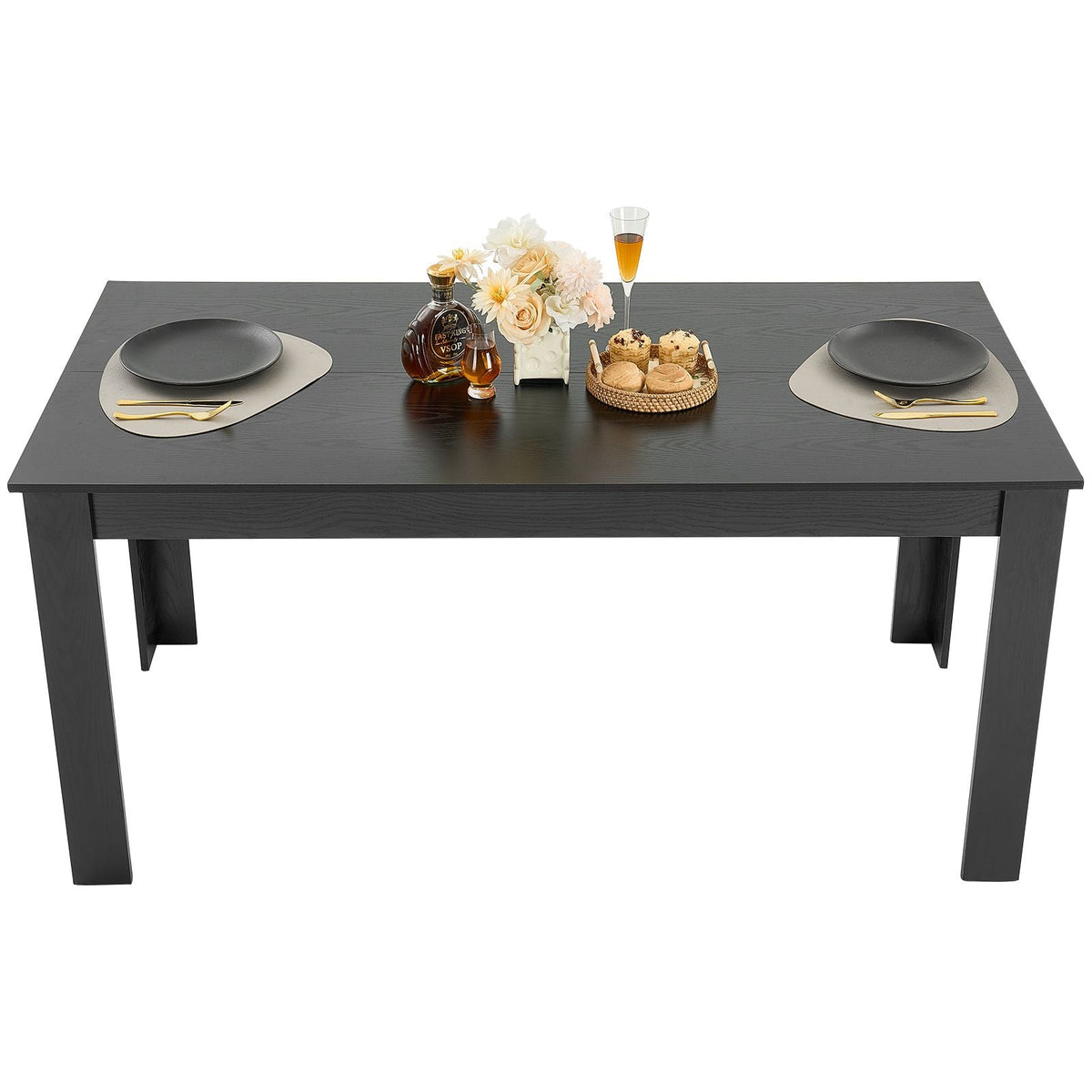 Rectangle Dining Table, 63 inch Length Large Wood Tables for 4-6 Person, Modern Dinner Furniture, Conference Desk Supporting for 330LBS, for Home Kitchen Living Room, Black(Only Table)
