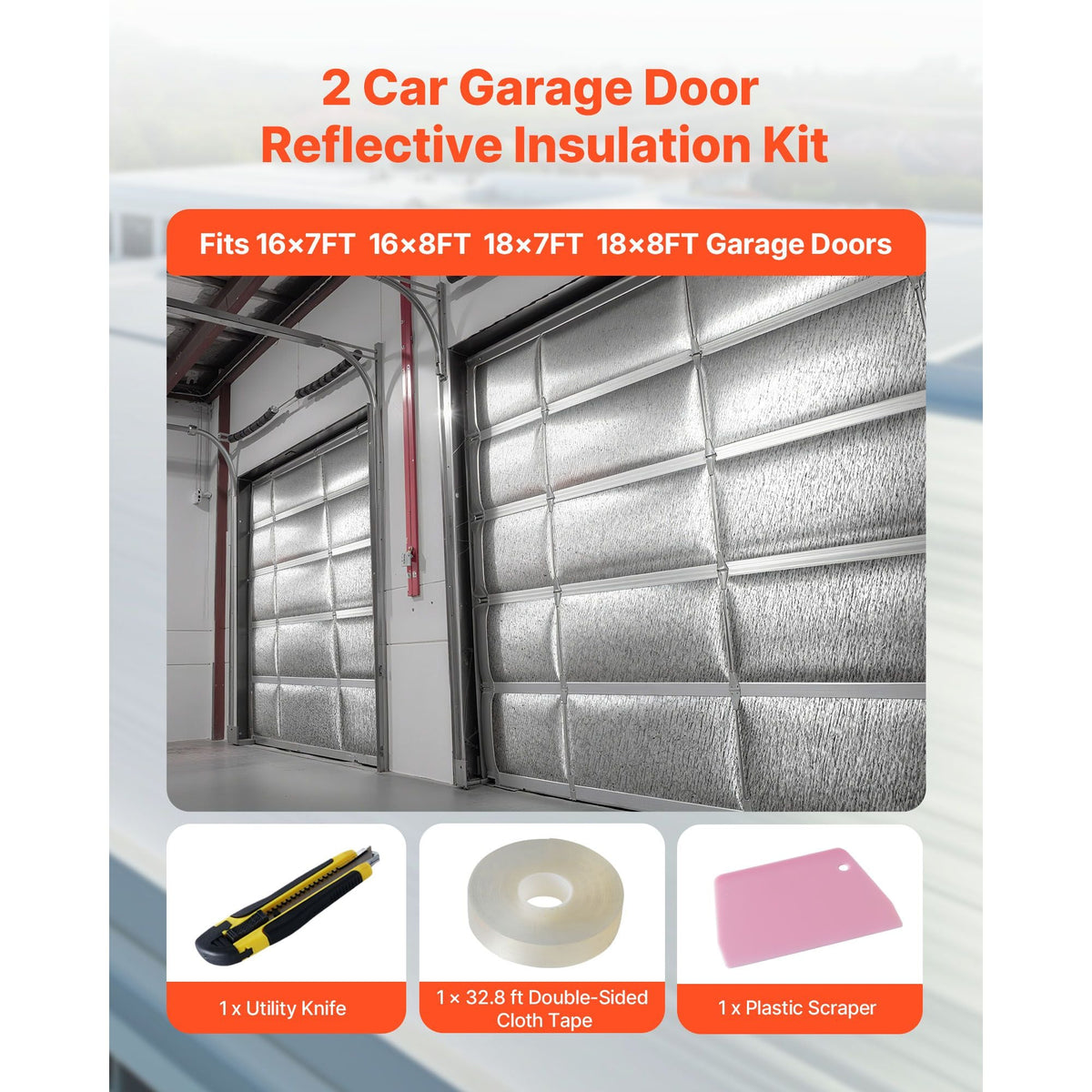 Reflective Insulation Roll, 2 Car Garage Door Thermal Insulation Kit, 6mm 24 in x 18 ft, 4 Rolls Aluminum Foil EPE Foam Core Radiant Barrier, White PE Film Heat Shield for Garage Doors