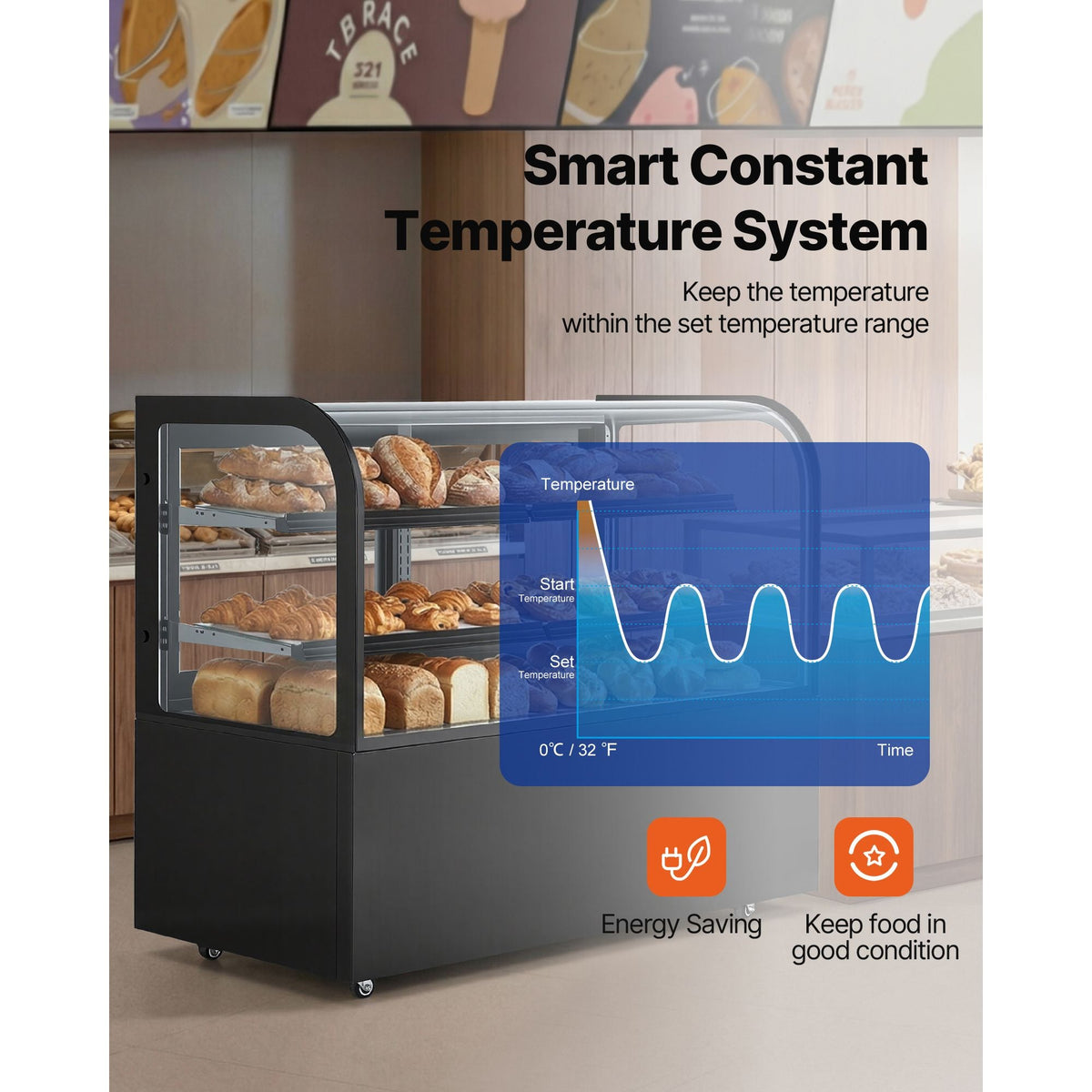 Refrigerated Display Case, 17.6 Cu.Ft./550L Large Pastry Display Case, 2-Tier Commercial Cake Refrigerator with LED Lighting, TURBO Cooling, Frost-Free Air-Cooling, for Bakery, Dessert Shop