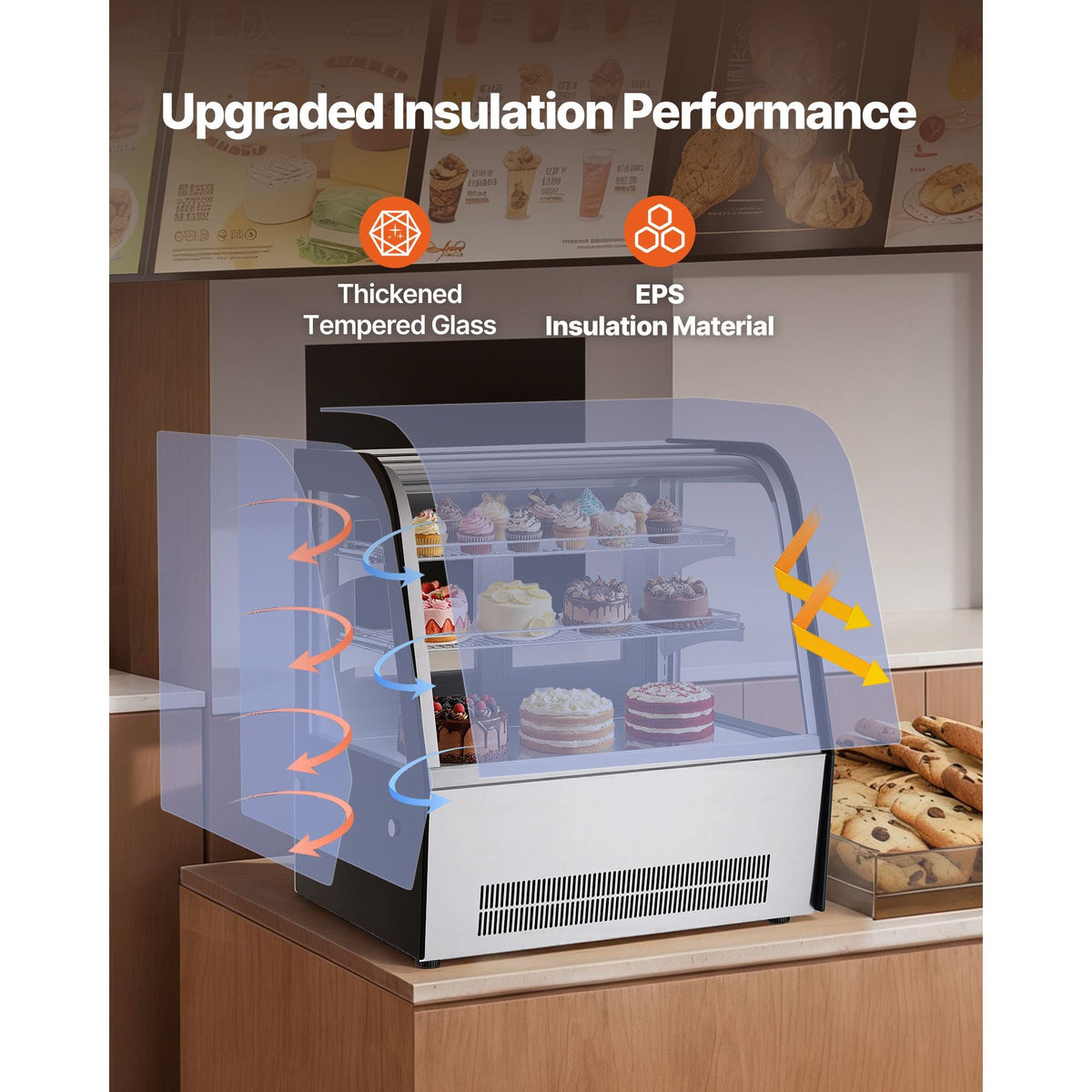 Refrigerated Display Case, 4.2 Cu.Ft./105L Countertop Pastry Display Case, 2-Tier Commercial Cake Refrigerator with LED Lighting, TURBO Cooling, Frost-Free Air-Cooling, for Bakery, Dessert Shop