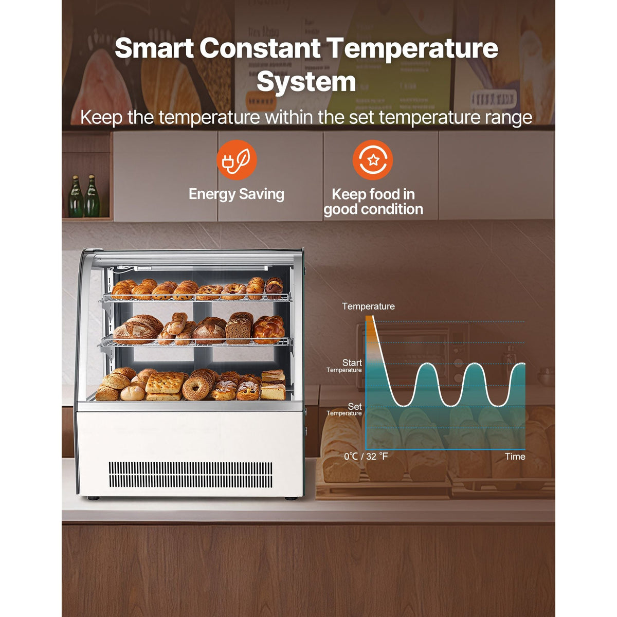Refrigerated Display Case, 4.2 Cu.Ft./105L Countertop Pastry Display Case, 2-Tier Commercial Cake Refrigerator with LED Lighting, TURBO Cooling, Frost-Free Air-Cooling, for Bakery, Dessert Shop