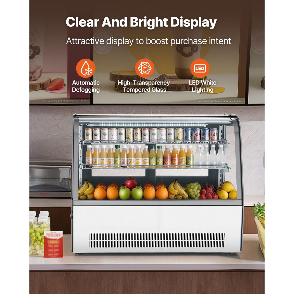 Refrigerated Display Case, 5 Cu.Ft./145L Countertop Pastry Display Case, 2-Tier Commercial Cake Refrigerator with LED Lighting, TURBO Cooling, Frost-Free Air-Cooling, for Bakery, Dessert Shop