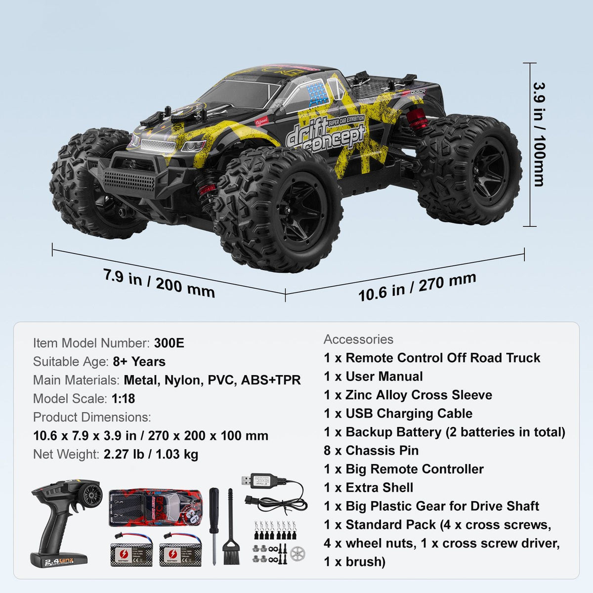 Remote Control Car, 1:18 Scale RC Car for Kids, All Terrain 4WD Off-Road Truck with 45° Wheelie & Adjustable Speed, 45 km/h High-Speed Hobby RC Racing Car Toy, Ideal Gift for 8+ Year Kids, IPX4
