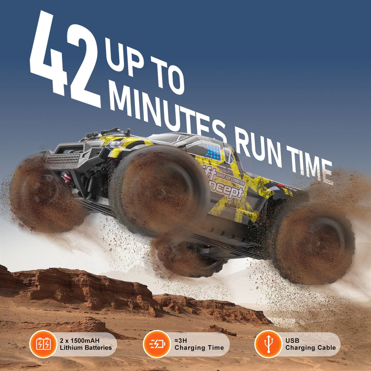 Remote Control Car, 1:18 Scale RC Car for Kids, All Terrain 4WD Off-Road Truck with 45° Wheelie & Adjustable Speed, 45 km/h High-Speed Hobby RC Racing Car Toy, Ideal Gift for 8+ Year Kids, IPX4