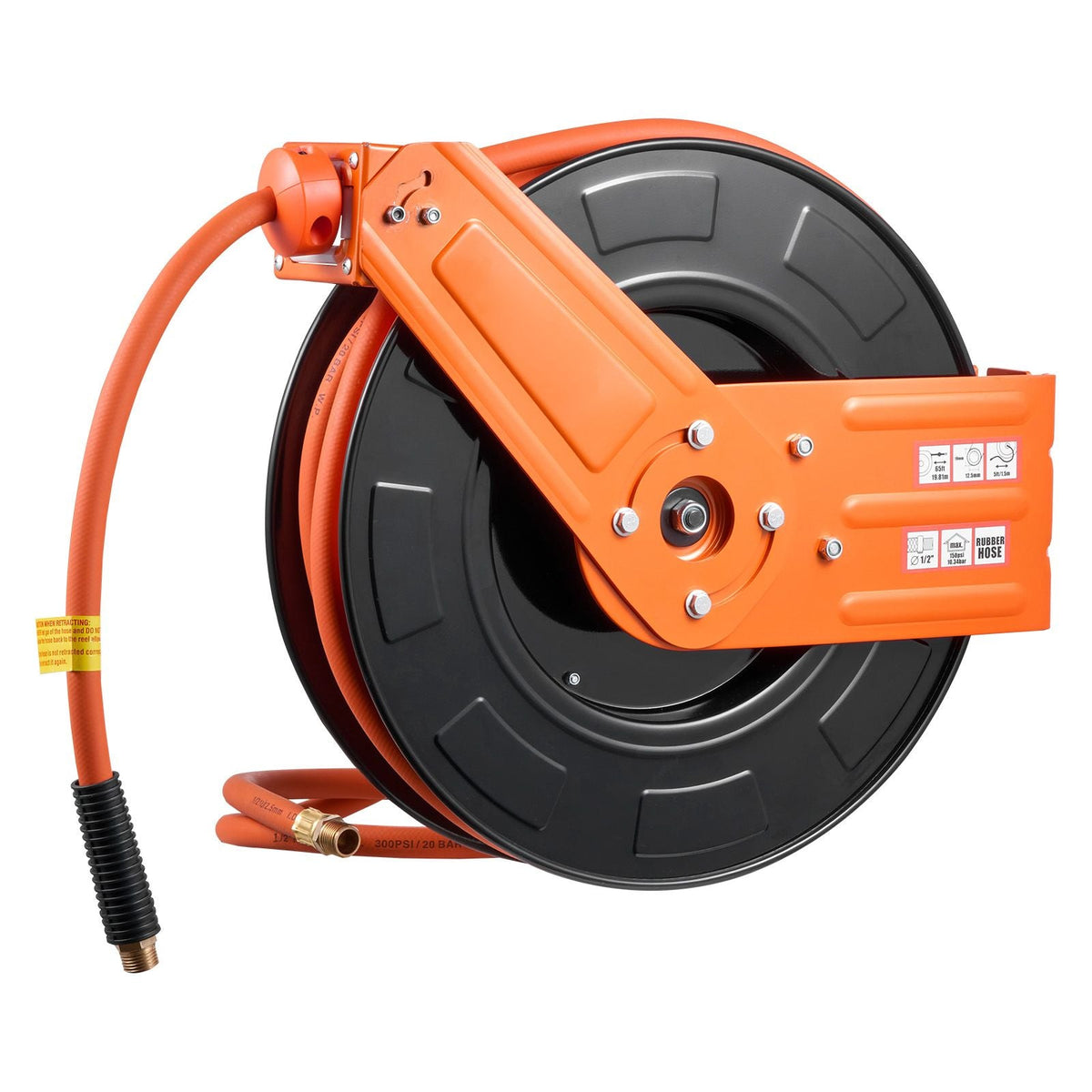 Retractable Air Hose Reel, 1/2 Inch x 50 FT Rubber Air Hose Max 300PSI, Auto Rewind Air-Compressor Hoses Reel with 5 ft Lead in, Ceiling/Wall Mount for Garage Workshops