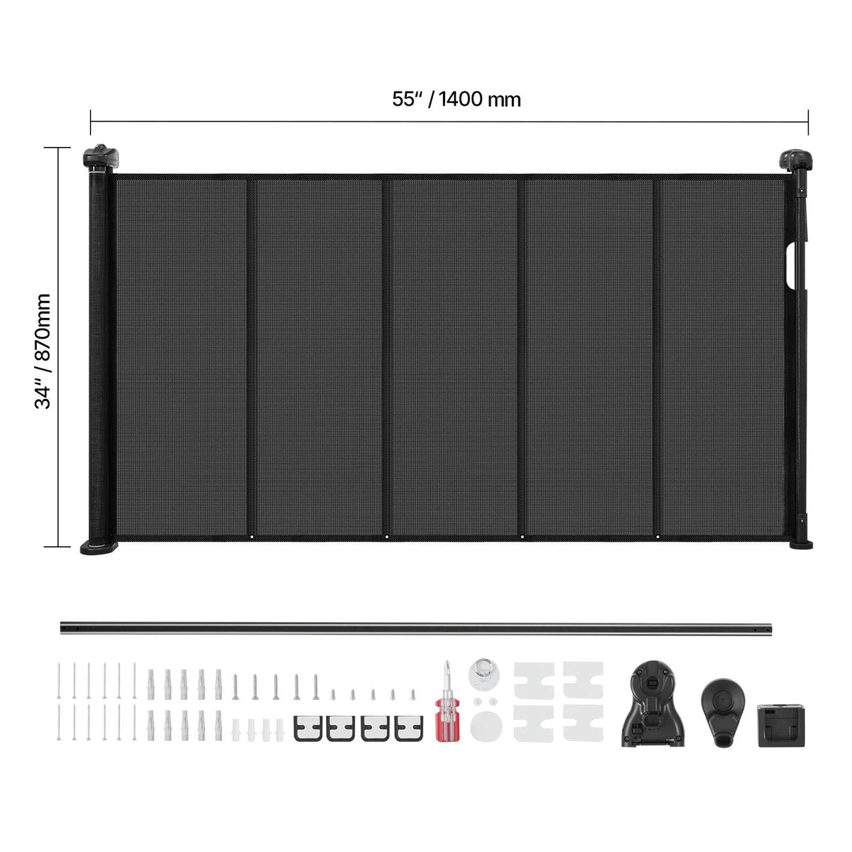 Retractable Baby Gate, 34 inch Tall, Extends up to 55 inch Wide, Retractable Gate for Kids or Pets, Mesh Material, Easy to Install for Indoor Stairs, Doorways, Hallways, Playrooms, Black