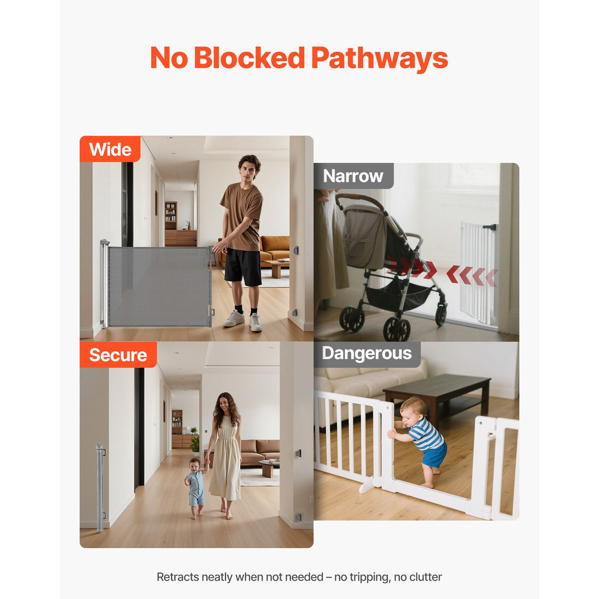 Retractable Baby Gate, Extends to 56.3 inch Wide, 31.3 inch Tall, with Security Lock, Easy to Use, Walk Through Without Tripping, Mesh Dog Gate for Stairs, Hallways, Indoor/Outdoor, Gray