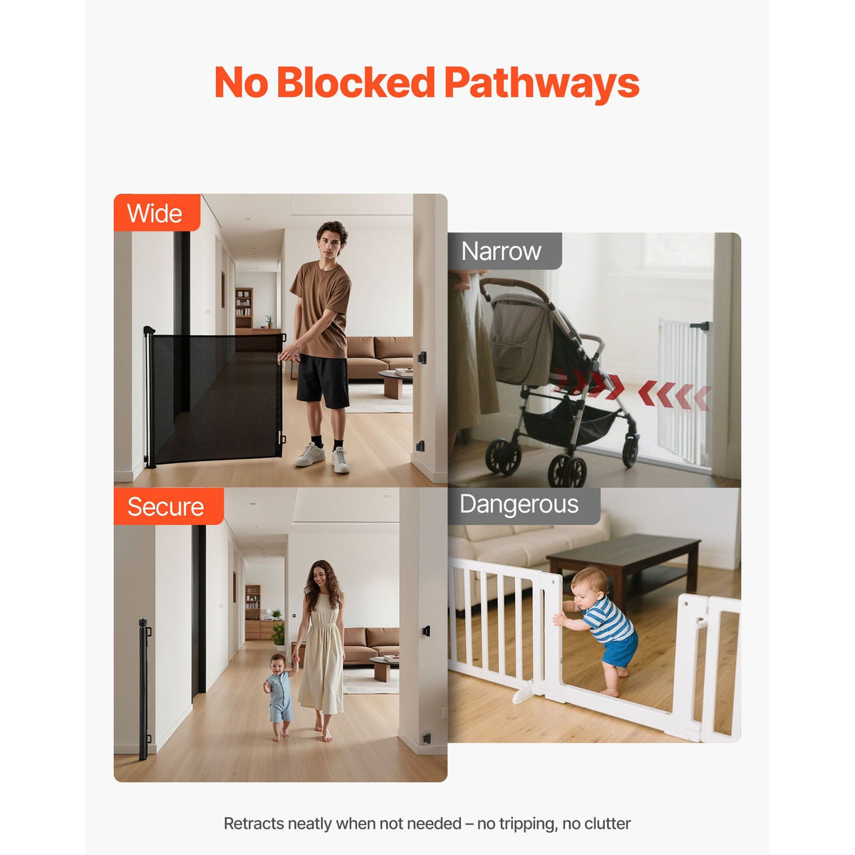 Retractable Baby Gate, Extends to 57 inch Wide, 38.5 inch Tall, with Security Lock, Easy to Use, Walk Through Without Tripping, Mesh Dog Gate for Stairs, Hallways, Indoor/Outdoor, Black