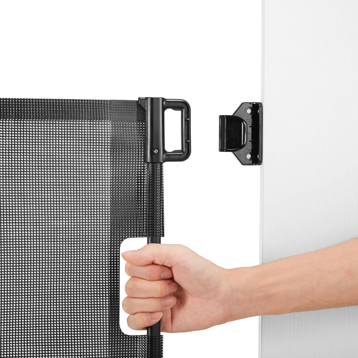Retractable Baby Gate, Extends to 57 inch Wide, 38.5 inch Tall, with Security Lock, Easy to Use, Walk Through Without Tripping, Mesh Dog Gate for Stairs, Hallways, Indoor/Outdoor, Black