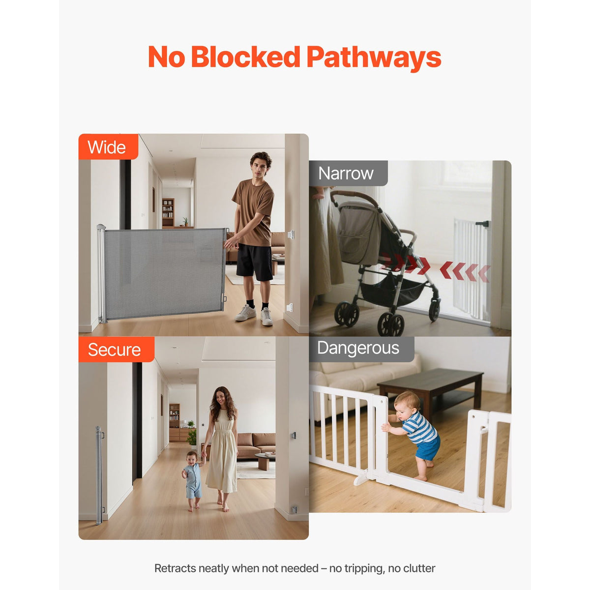 Retractable Baby Gate, Extends to 57 inch Wide, 38.5 inch Tall, with Security Lock, Easy to Use, Walk Through Without Tripping, Mesh Dog Gate for Stairs, Hallways, Indoor/Outdoor, Gray