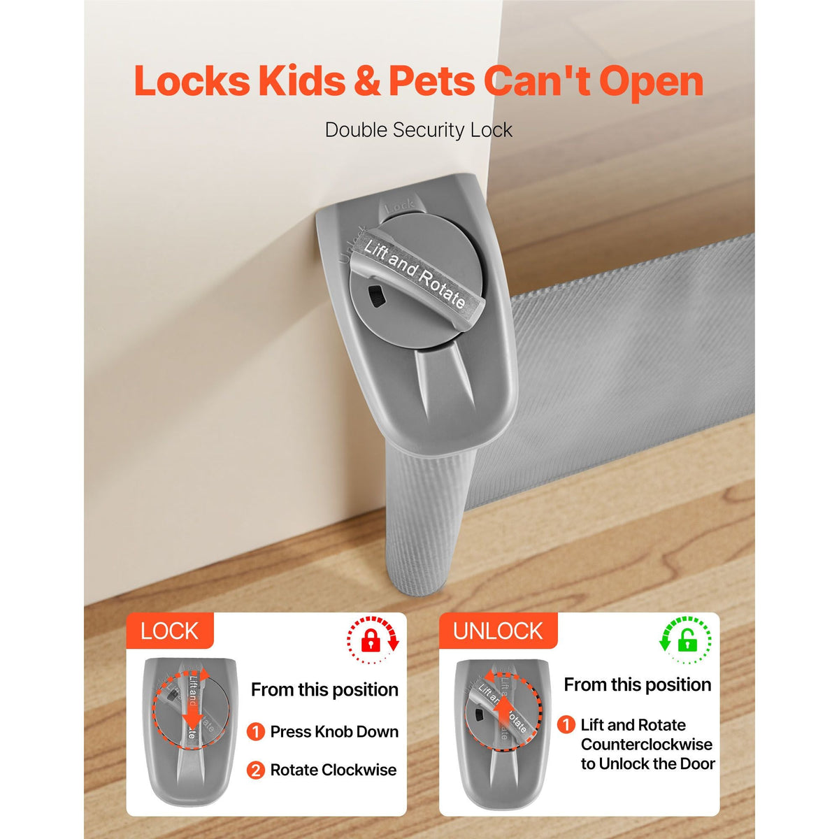 Retractable Baby Gate, Extends to 57 inch Wide, 38.5 inch Tall, with Security Lock, Easy to Use, Walk Through Without Tripping, Mesh Dog Gate for Stairs, Hallways, Indoor/Outdoor, Gray