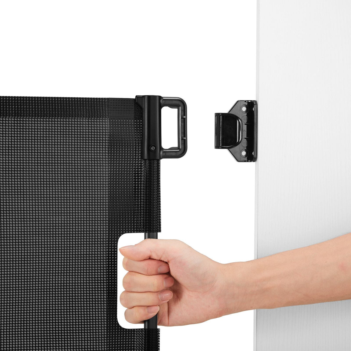 Retractable Baby Gate, Extends to 72.8 inch Wide, 31.3 inch Tall, with Security Lock, Easy to Use, Walk Through Without Tripping, Mesh Dog Gate for Stairs, Hallways, Indoor/Outdoor, Black