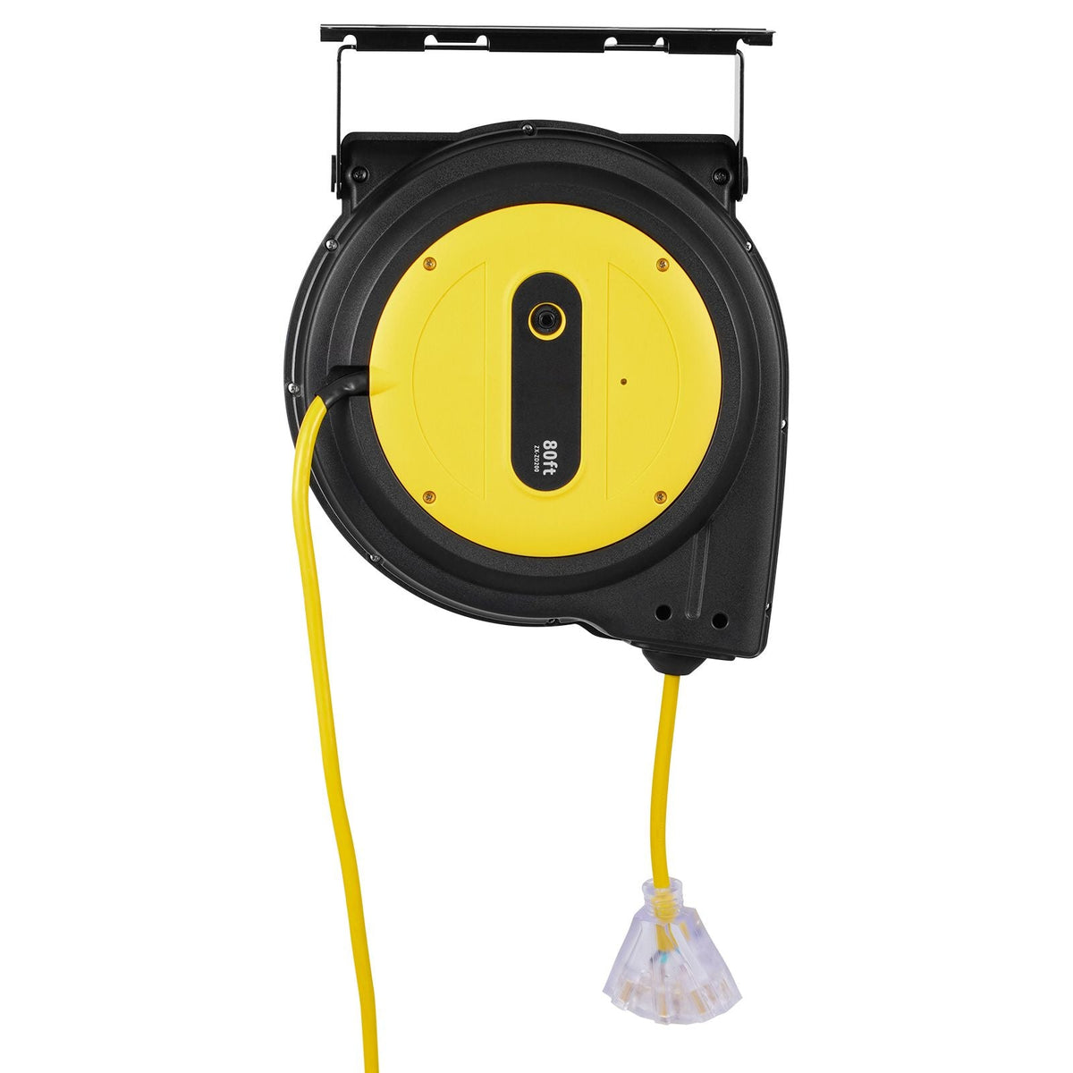Retractable Extension Cord Reel, 80 FT, Heavy Duty 12AWG/3C SJTOW Retractable Power Cord with Lighted Triple Tap Outlet, 15 Amp Circuit Breaker 180° Swivel Bracket for Ceiling or Wall Mount