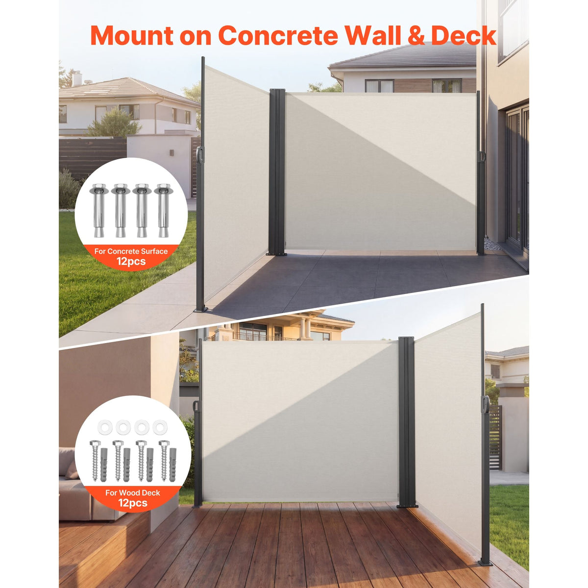 Retractable Side Awning, 71" x 236" Patio Retractable Side Screen with 180 g/m² Polyester Fabric, Waterproof Sunshade Outdoor Privacy Screen Room Divider for Garden, Balcony, Pools, Deck, Beige
