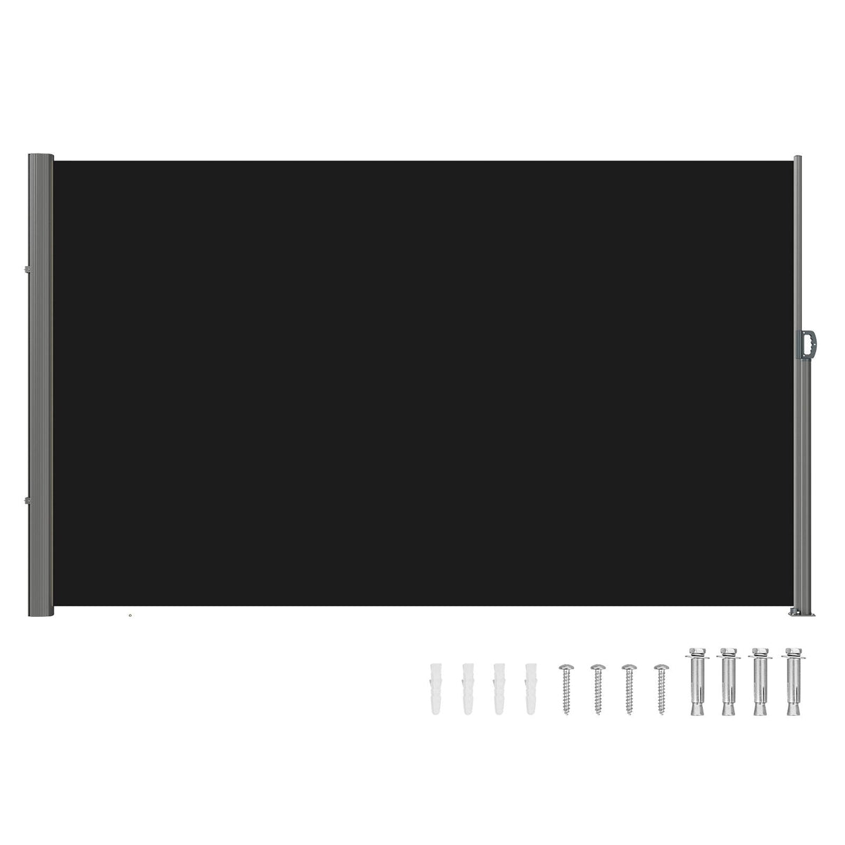 Retractable Side Awning, 71''x 118'' Aluminum Outdoor Privacy Screen, 280g Polyester Water-proof Retractable Patio Screen, UV 30+ Room Divider Wind Screen for Patio, Backyard, Balcony, Black