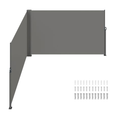 Retractable Side Awning, 71''x 236'' Aluminum Outdoor Privacy Screen, 280g Polyester Water-proof Retractable Patio Screen, UV 30+ Room Divider Wind Screen for Patio, Backyard, Balcony, Gray