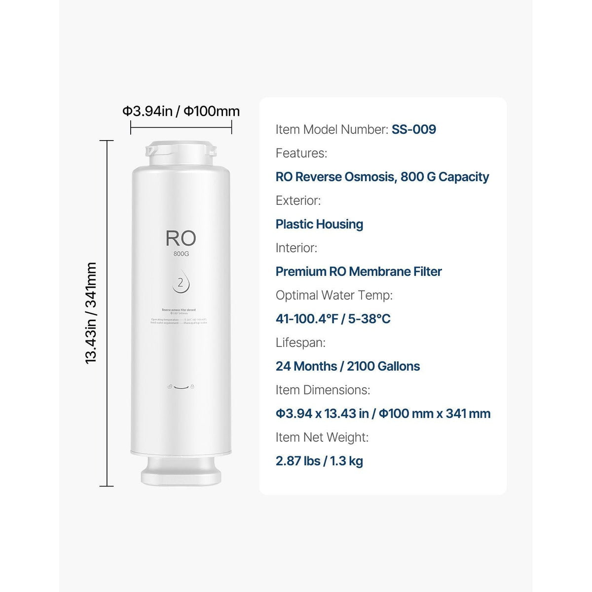 Reverse Osmosis System, 800 GPD 11-stage Reverse Osmosis Water Filter Replacement, RO Filter Cartridge for 24 Months, Reduces Lead & Chlorine, Compatible with SS-005 Under Sink Water Filter