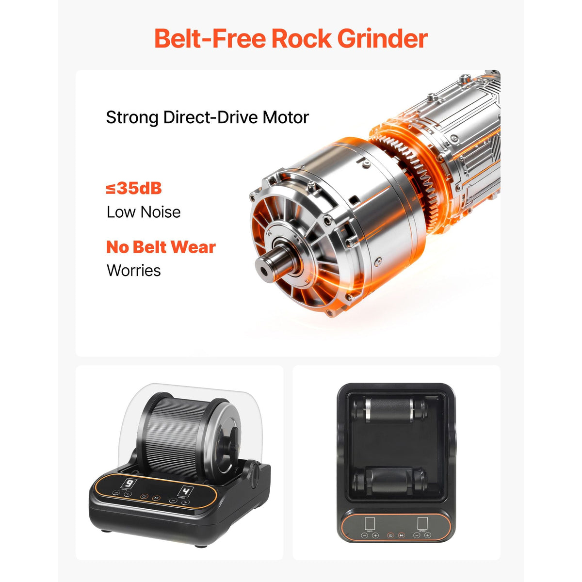 Rock Tumbler, 1 lb Rock Polishing Machine, Rocks Tumbling Kit with 4-Speed Adjustment, 1–9 Day Timer, PC Sound Reduction Cover & TPU Drum, Direct Drive Motor Rocks Polishing, Quiet Operation