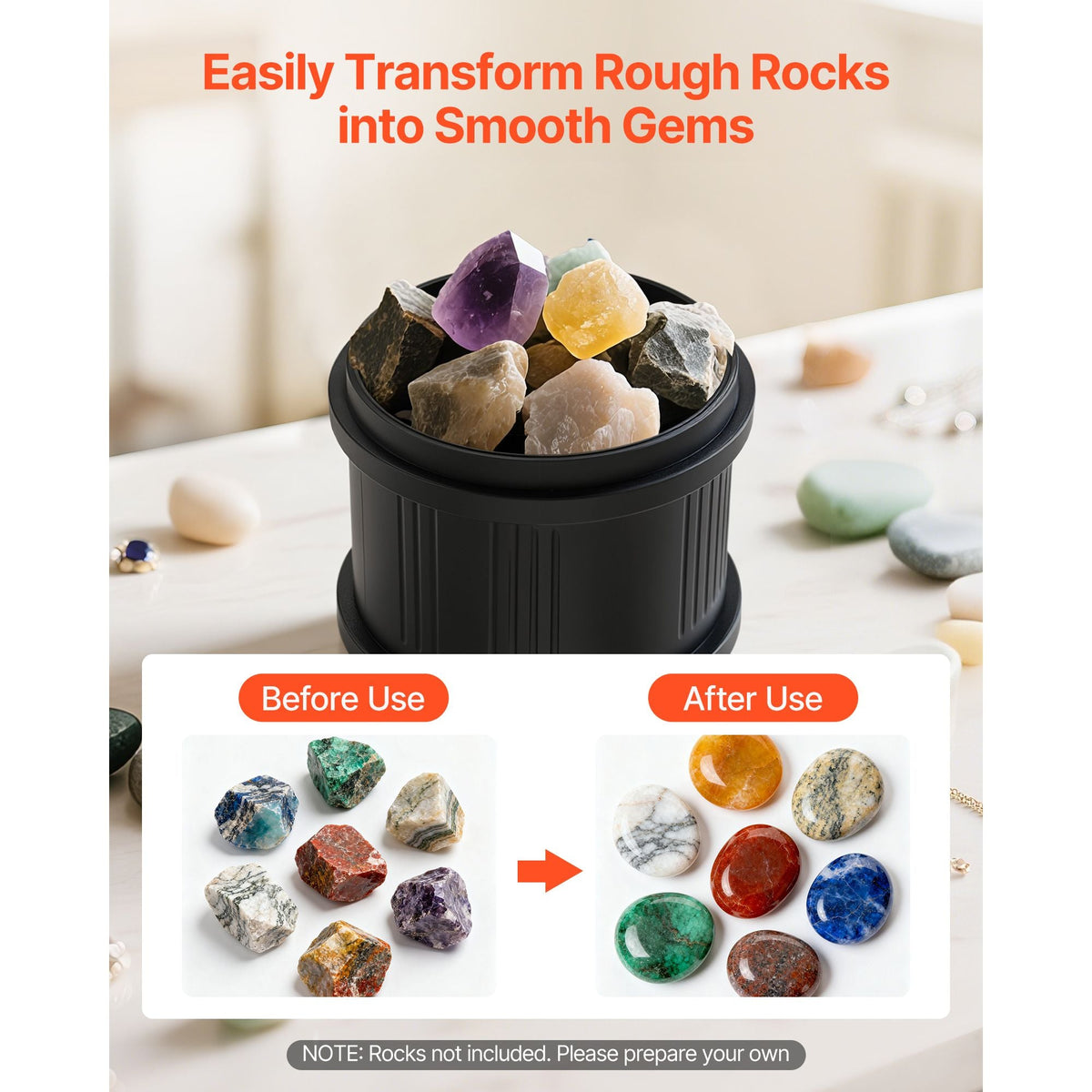 Rock Tumbler Kit, 8 lbs Rock Polishing Kit, 4 Speed Settings 9-Day Polishing Timer Stone Polishing Kit, Double Barrel Rock Polisher with Adapter, Rock Polisher for Adults and Kids