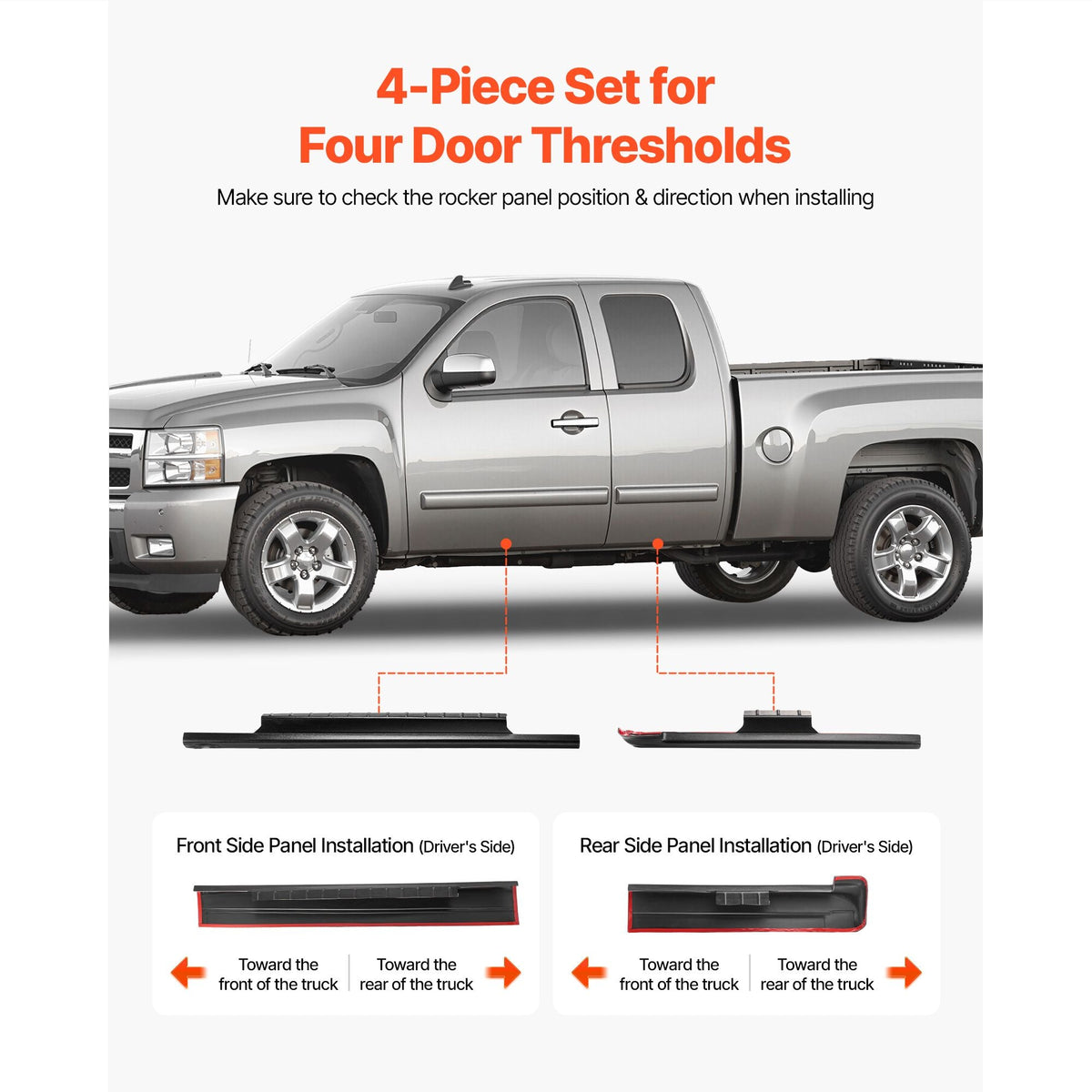 Rocker Panel Guard, 4-Piece Set, Compatible with 1999-2006 Chevrolet Silverado Extended Cab, Replacement for 14089 Trail Armor Side Skirts Extension Body Kit, Driver Side, 3M Adhesive, Black
